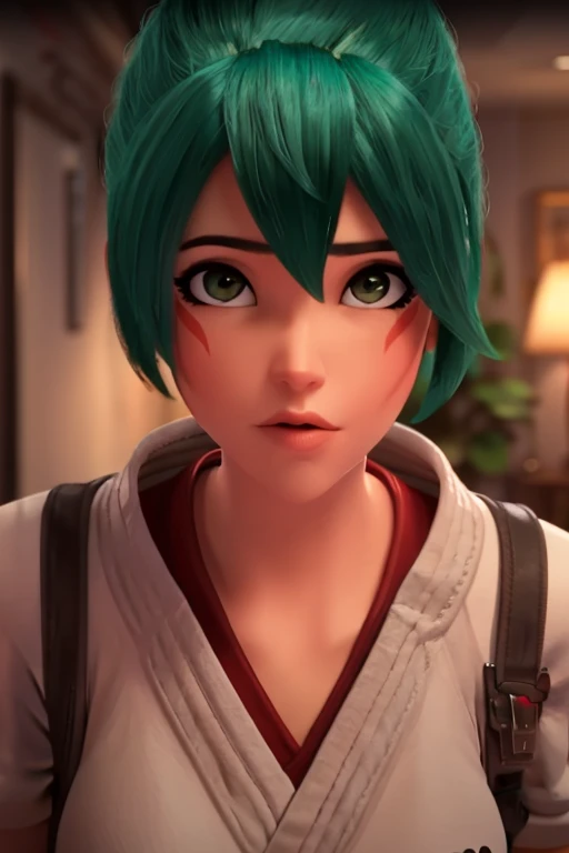((Glowing eyes))), (((Fighting pose))),realistic, realism, photorealism, photo-realistic, high contrast, (photorealistic:1.4), 8k high definition detailed realistic, (best quality, masterpiece:1.2), posing for the camera, photon mapping, radiosity, physically-based rendering, best quality, highly detailed, 1girl, owkiriko, green hair:0.6, looks at the viewer, red dress, ((glowing eyes)),