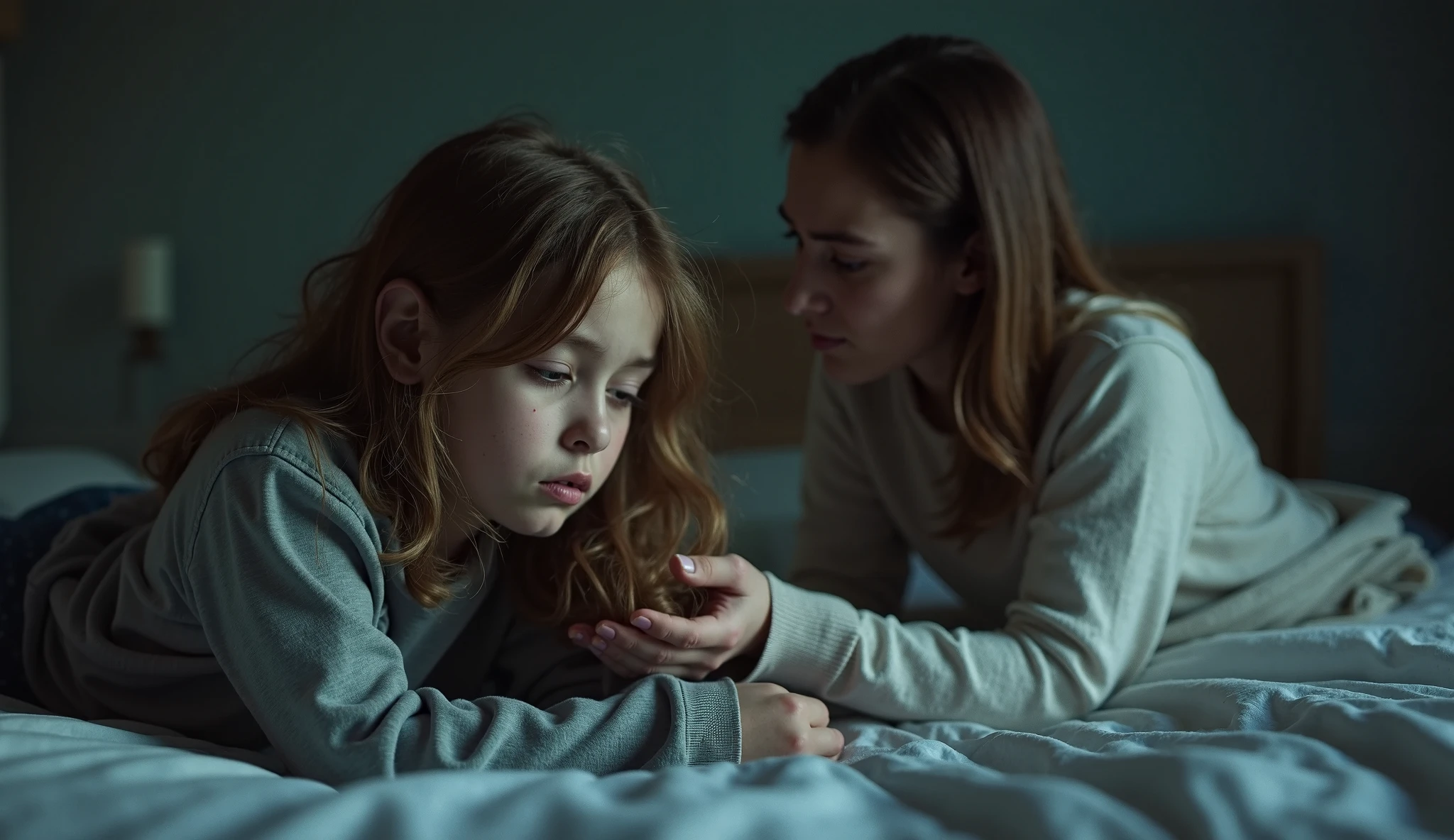 A sad or crying teenager is talking about her traumas in front of a psychotherapist