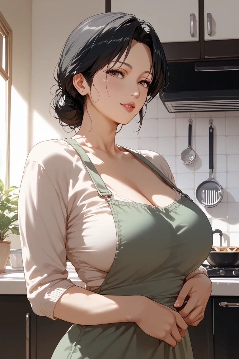 Mitsuko、milf、 black hair、housewife、Big Breasts、Apartment kitchen