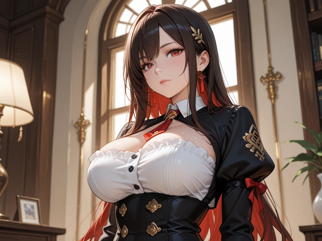 moran, cleavage cutout, chinese clothes, (masterpiece, highest quality, best quality, official art, beautiful and aesthetic: 1.2), (1girl), extremely detailed, (fractal art: 1.3), colorful, highest detailed, perfect face, upper body, HDR, bright colors, breast focus, breasts, huge breasts, bare breasts, boob window, sexy, detailed blue eyes, detailed face, detailed eyes, perfect face, perfect eyes, breast window, (full body),