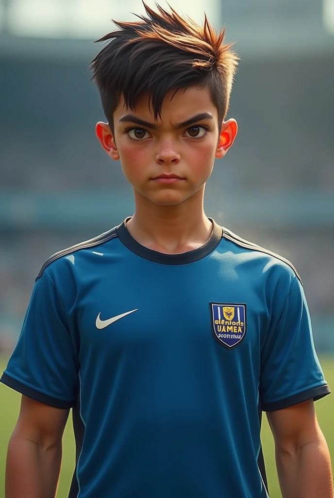 boy wearing a blue jarsey. And the jarsey number is 07.