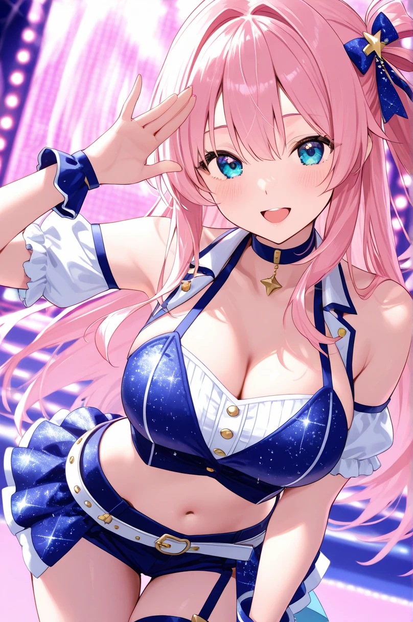 (Highest quality, 8k, 32K, masterpiece, Ultra-high resolution,:1.2),to be born, One Girl,So cute , Casino-like fantasy background, clear, Shining Eyes, Age 25 ,Fair skin, Pink hair girl, Fantasy Clothing, Long Hair, An innocent smile, Small ,Golden Dress, night, Bunny girl, Rabbit Ears,Nyan Nyan Pose,sexy,Large breasts,Sparkling,Sparklingエフェクト,Rainbow colored leotard