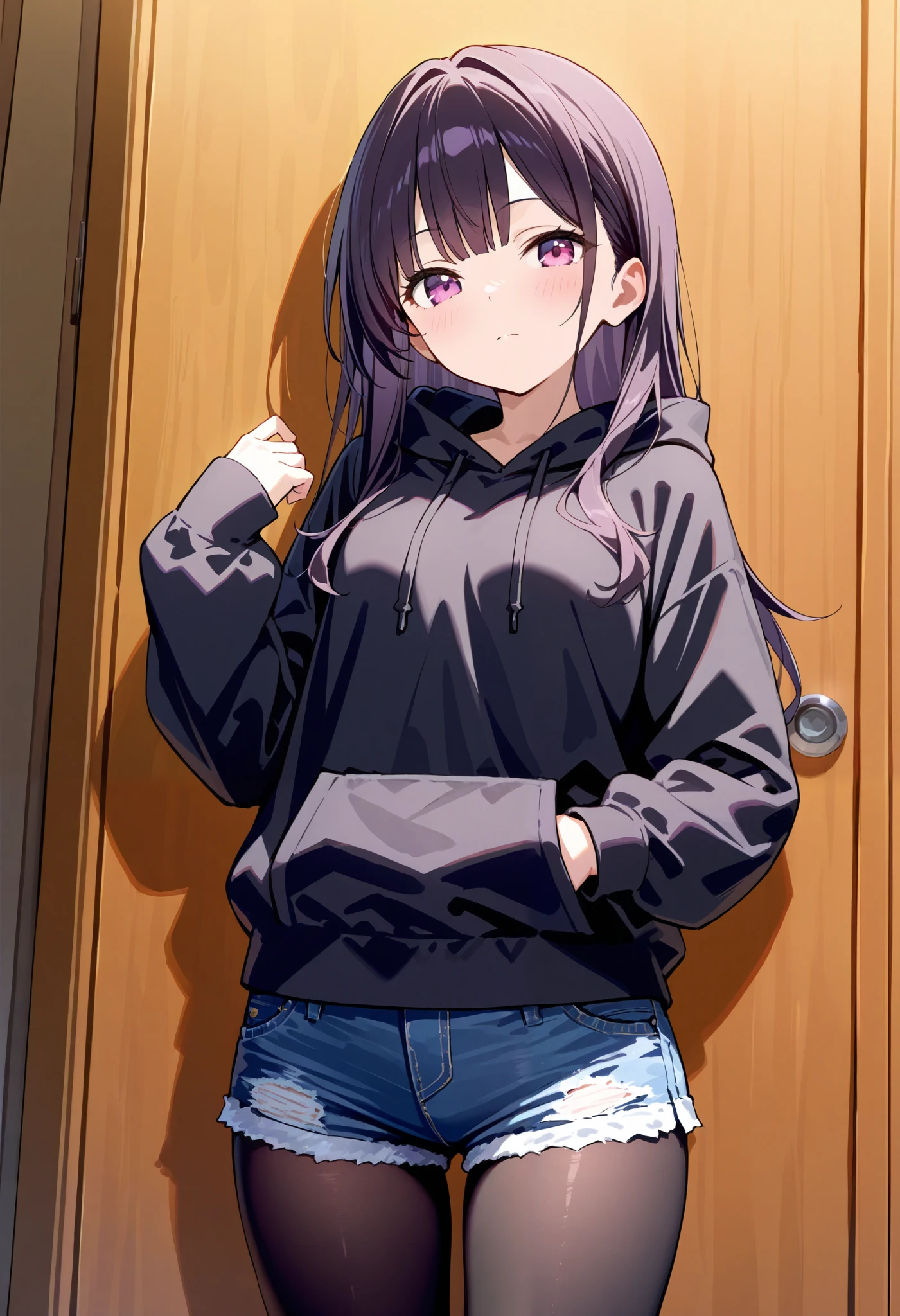 (masutepiece, Best Quality:1.2), (Looking at Viewer), (Wavy Hair:0.8),
1girl in, (Upper body:0.85), (Black theme:1.2), {Indoors|Outdoors}, Dark eyes, Dark hair,
{Medium Hair}, Larger hoodie, (tight miniskirt:1.2),
({Happy face|peaceful face|Shy face|Curious face}),(Full body composition)(NSFW)(I jump and the wind blows up my skirt and I can see my underwear.)(red blush)(Expression of desire)、Best Shots、winning artwork