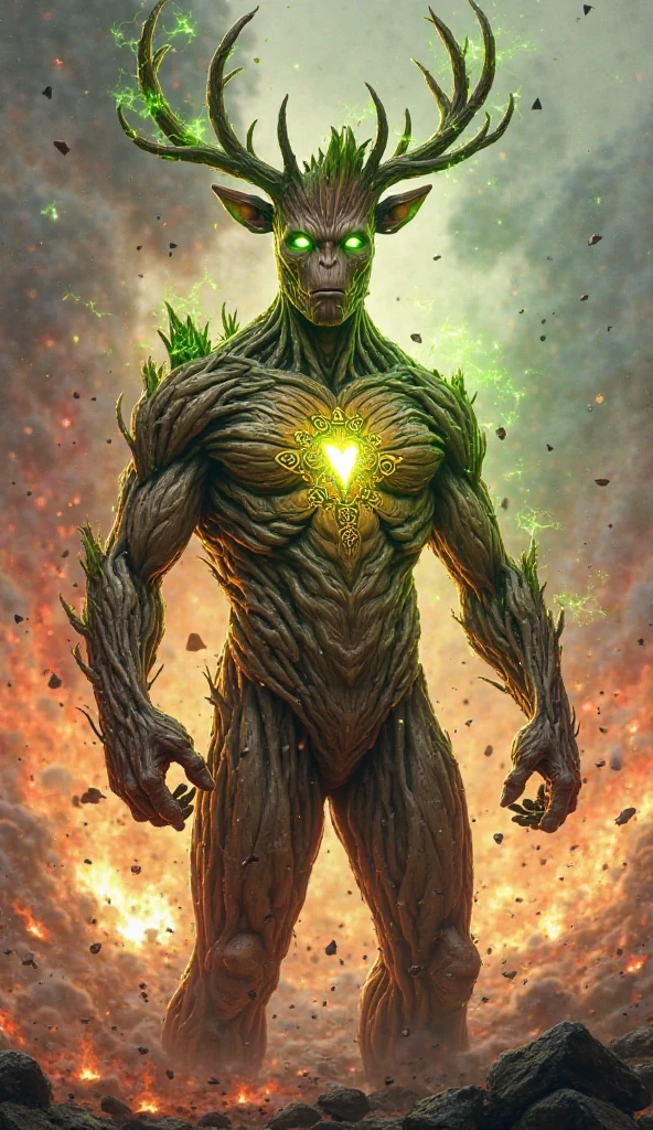Undead skeletal zombie with open chest with a fungus inside Neon green with sprouts and roots covering the body Neon green eyes Destroyed ranger clothing Dirty arms covered by roots and legs with blisters covering his body Background of a radioactive swamp blood toxic neon green look at us facing the viewer