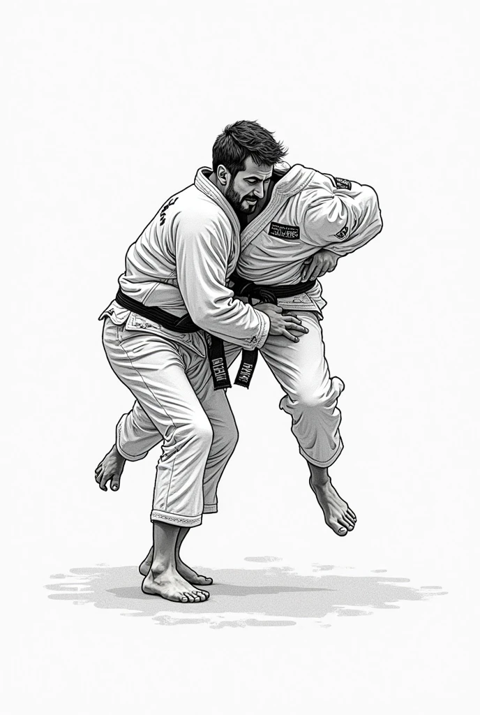 jiu jitsu fighter, GIVING AN ARM LOCK TO YOUR OPPONENT WITH A PAINFUL FACE, drawing style, white background