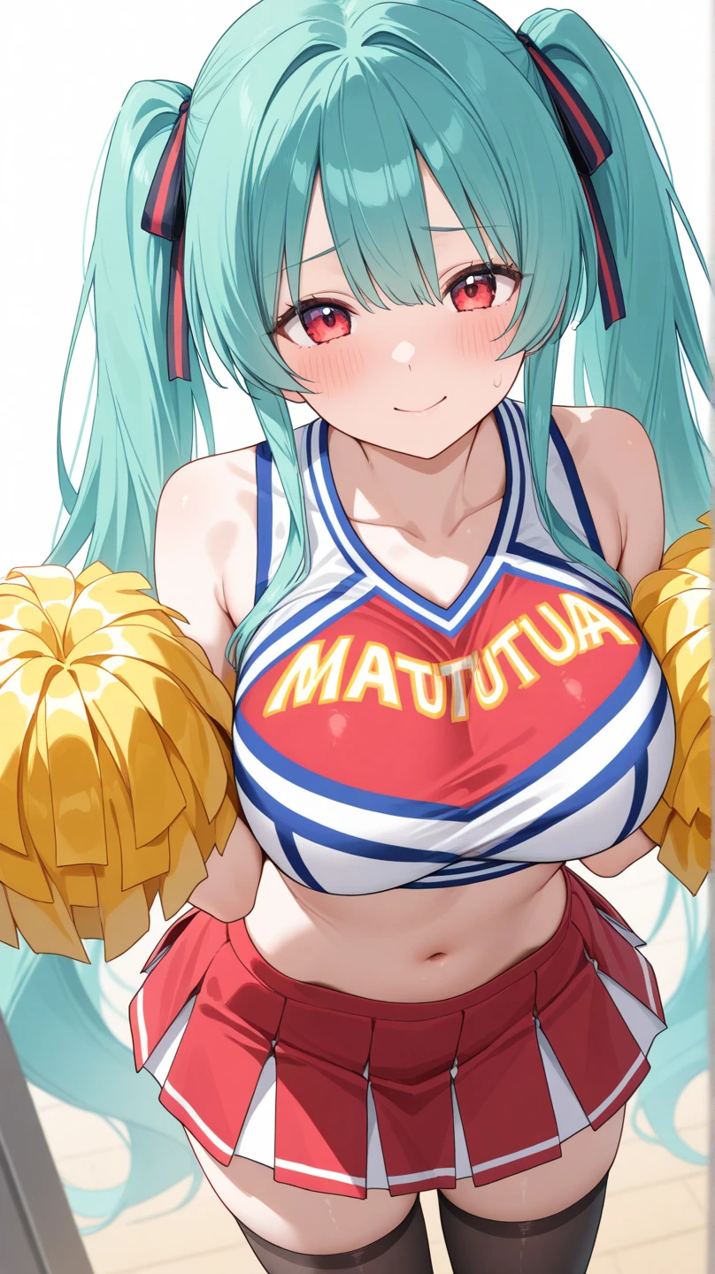 score_9, score_8_up, score_7_up, source_anime, BREAK, (((yew))), , 1girl, solo, chubby, cheerleader, cheerleading uniform, large breasts, big butt,cleavage, thicc
