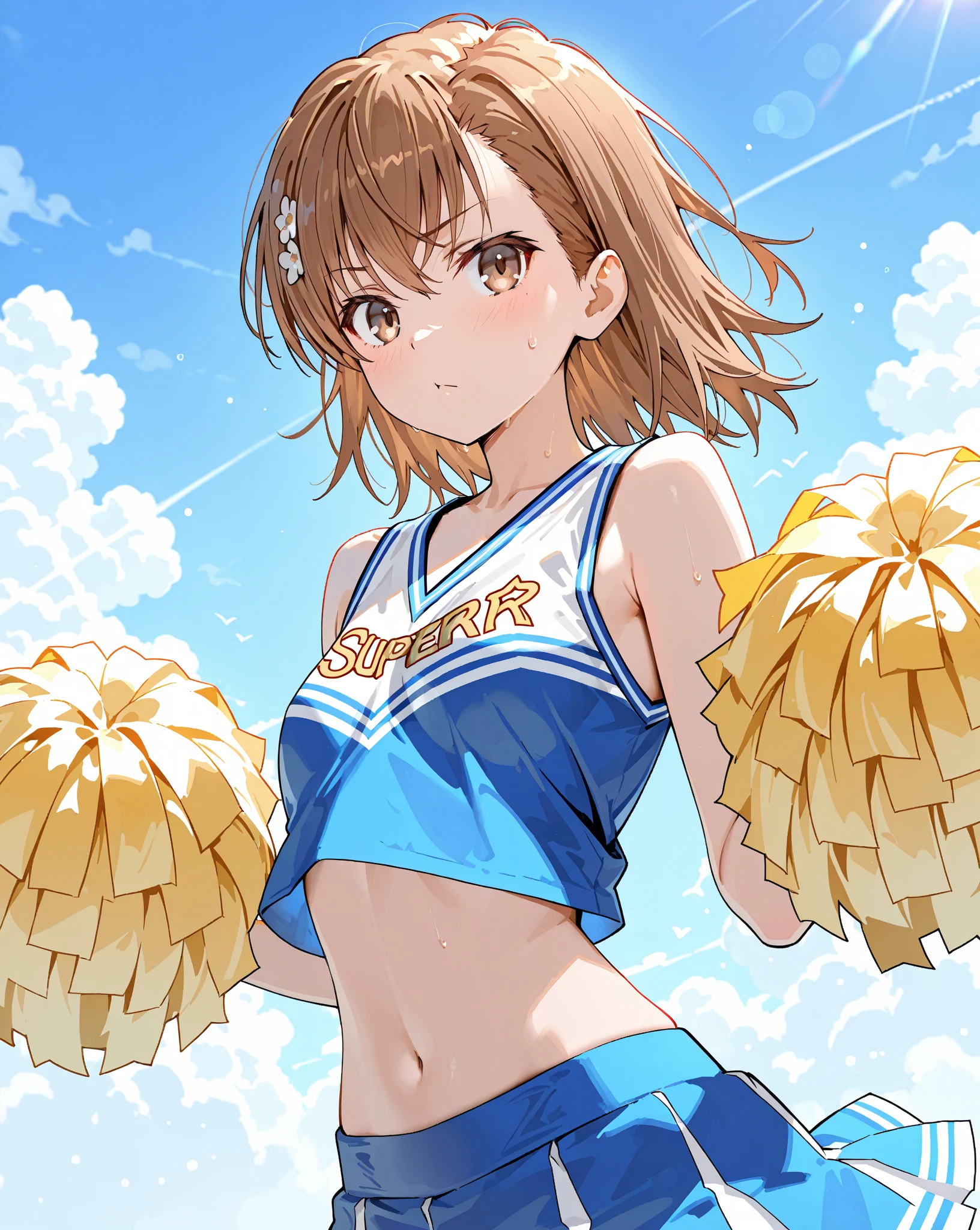 irohaisshiki, iroha isshiki, short hair, brown hair, (Brown eyes:1.5), smile,happy smile, smile, Open your mouth,(cheer leading), (whole body), Big Breasts, Lower, (Sweaty), Sweaty Wet Clothes, (Yellow clothes),No sleeve,Yellow pleated skirt,sneakers , Belly button support, playground, (Jump), (Jump), 足を曲げてJumpする, air, blue sky, Grass原, smile
チアリーダー, Pom-pom \(cheer leading\), Grass, smile, whole bodyがイラストに入るように,
break outdoors,Stadium,
break looking at viewer,whole body,
break (masterpiece:1.2), Highest quality, High resolution, unity 8k wallpaper, (shape:0.8), (Fine and beautiful eyes:1.6), Highly detailed face, Perfect lighting, Highly detailed CG, (Perfect hands, Perfect Anatomy),