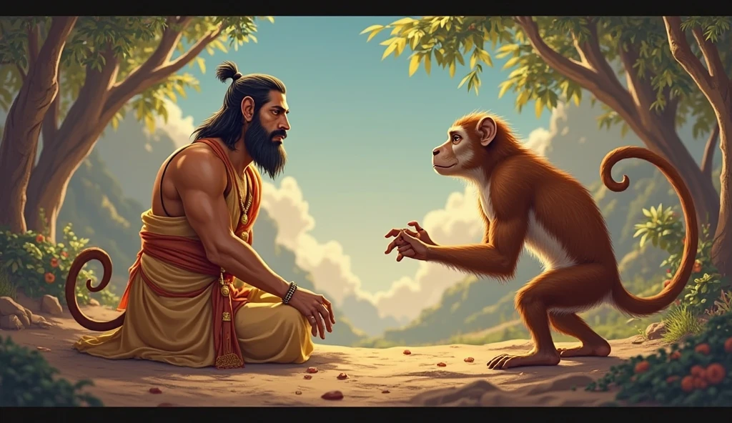 Bhima approaches the monkey and says, “O monkey, move your tail aside, I wish to pass.