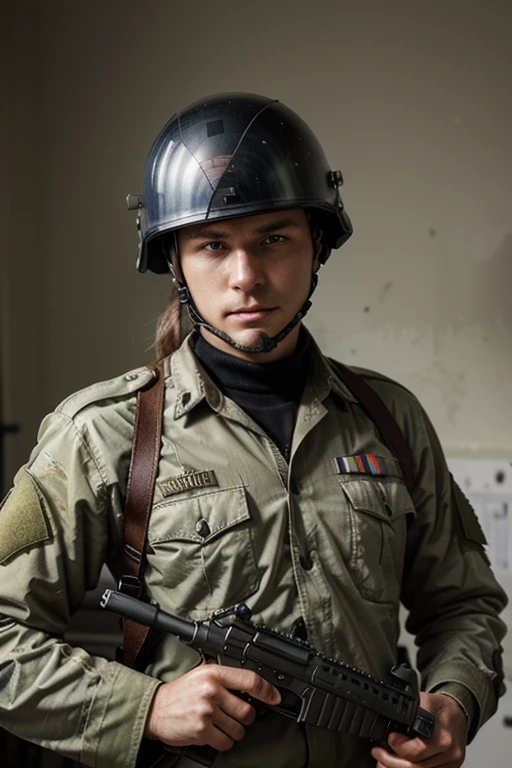 Uma foto 3x4 de um homem, militar, usando um keper, is looking ahead with a serious countenance of maximum authority, natural lighting, ((alta qualidade)), ((1028p resolution)), ((8k)), afiado, perfeito