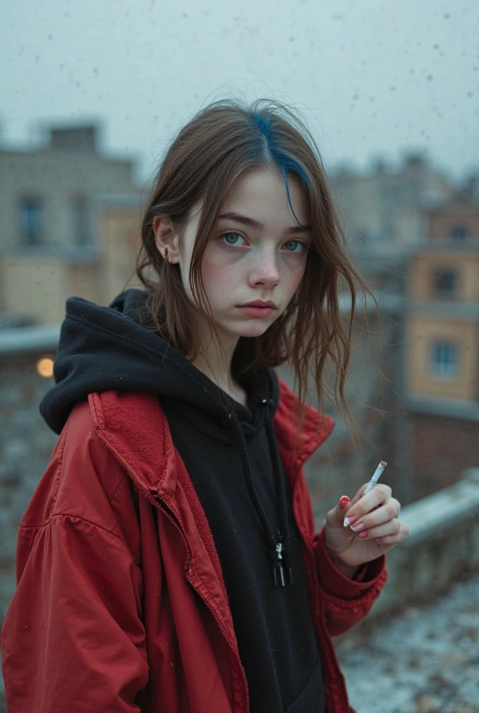((Obra-prima, Soberba, Super Detalhada, alta resolução)), solo, beautiful girl RUSSIAN CHILD WITH BRAIDS , olhos brilhantes, olhos perfeitos, 15 anos, tema ouro preto e branco, GREEN SMOKE IN THE BACKGROUND.
