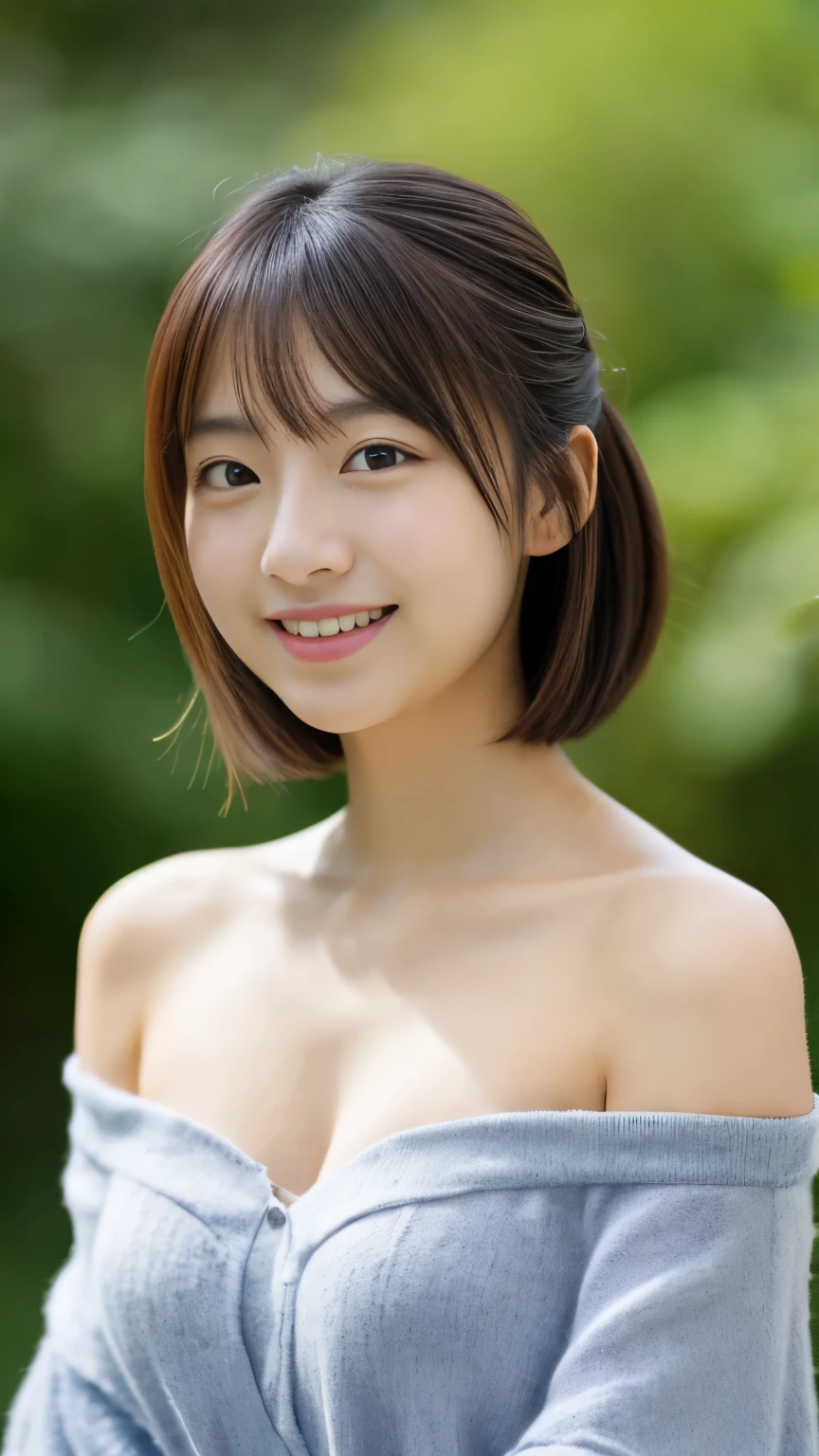 masterpiece,best quality,(Japanese girl),((Beautiful girl)),cleavage,(off shoulder:1.2),(perfect body beauty:1.2),(shy smile),beautiful teeth,From slightly above