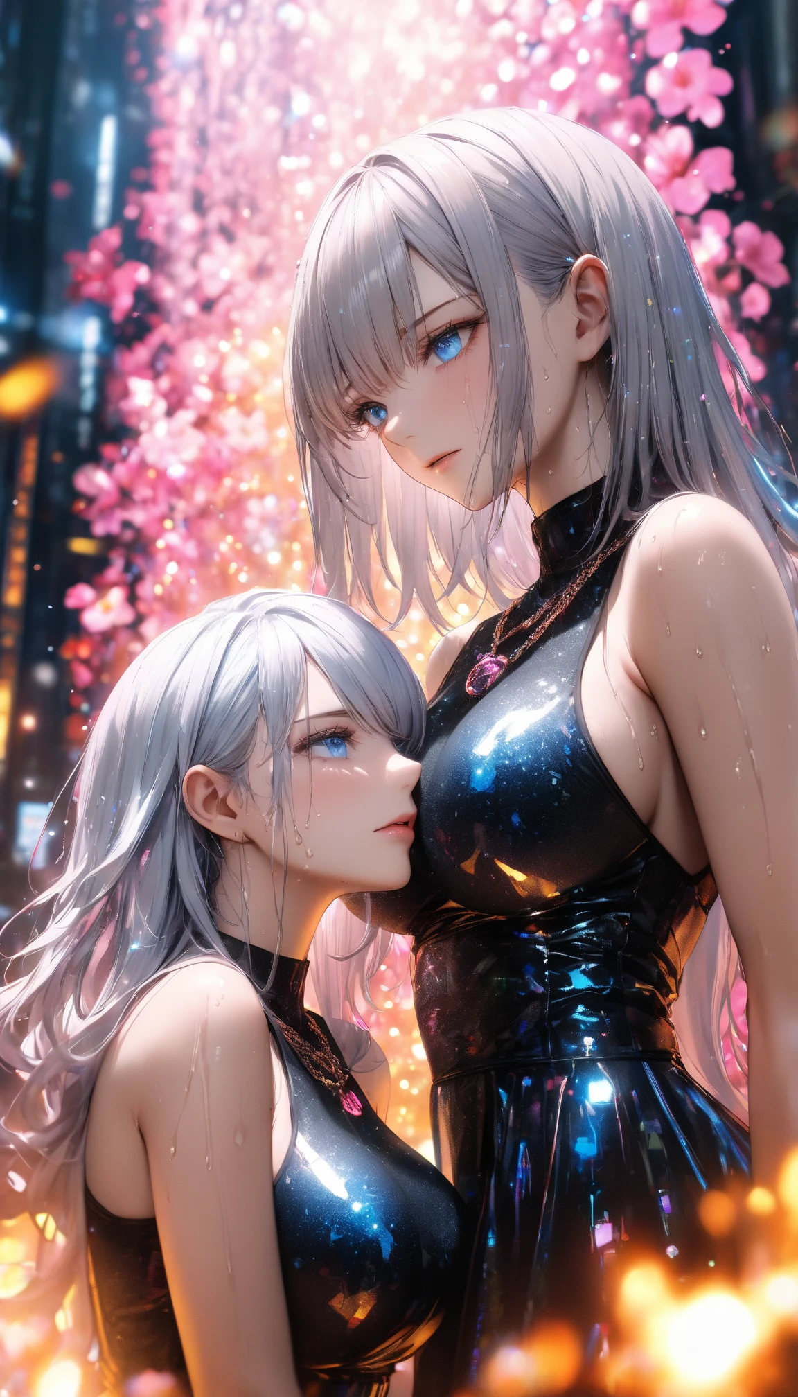 One Girl (masterpiece, round_iris, very crisp crystalline shiny blue eye, perfection_anatomy, very_charm_Hypnotic_mysterious_eye, ) perfection face, Long silvery hair, blush, A shy smile, Big Breasts、Cafe staff、 Sleeping and waking up、 Back view of tying hair, Vibrant colors, Highest quality, 4K、Gray Hair、