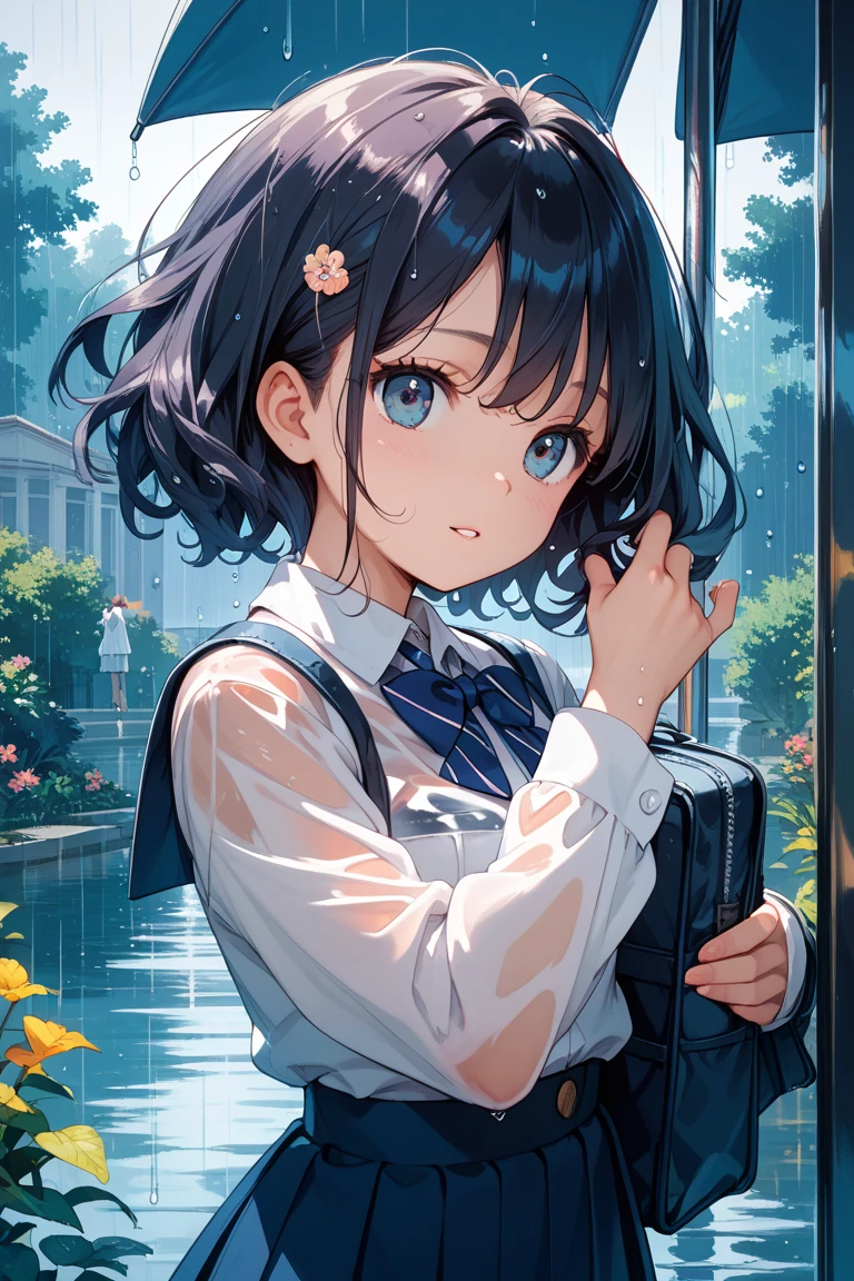 masterpiece, highest quality, Confused, Perfect Anatomy, 1 girl, alone, Itsuwa,short hair,Black Hair,Brown eyes,smile,blush,Open your mouth,Happy atmosphere,break skirt, shirt, bow, ribbon, , white shirt, Short sleeve, Pleated skirt, collared shirt, mini skirt, bowtie, 黒いloafers , Black Skirt, Black pantyhose, loafers, green bow, whole bodyがイラストに入るように, (blue sweater vest:1.5),evening,Sunset,The sun is setting,walking,break outdoors, Building district,
break looking at viewer, whole body,
break (masterpiece:1.2), highest quality, High resolution, unity 8k wallpaper, (figure:0.8), (Beautiful fine details:1.6), Highly detailed face, Perfect lighting, Highly detailed CG, (Perfect hands, Perfect Anatomy),