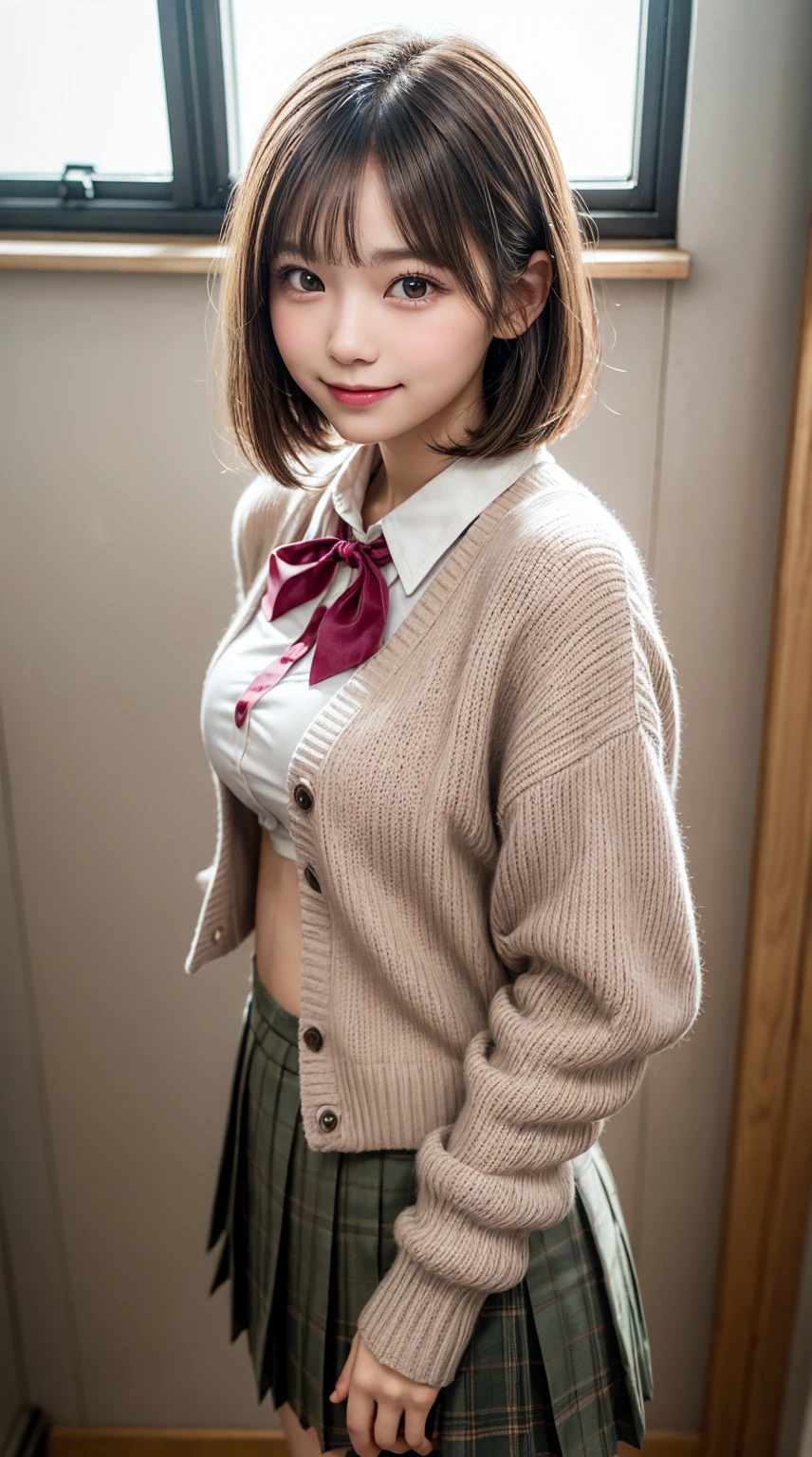 eye glasses、Hairstyle with bangs、(tmasterpiece、top-quality、in 8K、32K、masterpiece、nffsw、超A high resolution、Impresionismo、Photorealsitic:1.2)、cowboy shot、foco nítido、detailed faces and eyes、beauitful face、blurry backround、blue open sky、shinny skin、Sharp pupils、Realistic pupils、beauitful face、blurry backround、18 year old beautiful girl、shinny skin、(((bowl cut hair)))、(((Black and beautiful hair)))、Black eyes、(Long sleeve sailor suit、(Dark blue pleated skirt)、to jump:1.3)、(Knee-length skirt、Pink bra visible:1.45)、thighs thighs thighs thighs、Curve、Dynamic Poses、Powerful composition、Have a sportback、((A smile))、Sweating、((Pure black hair color))、lace bra、((Sauce order))、low nose、(small mouth)、((neck tie))、shirts lift、Grab your shirt