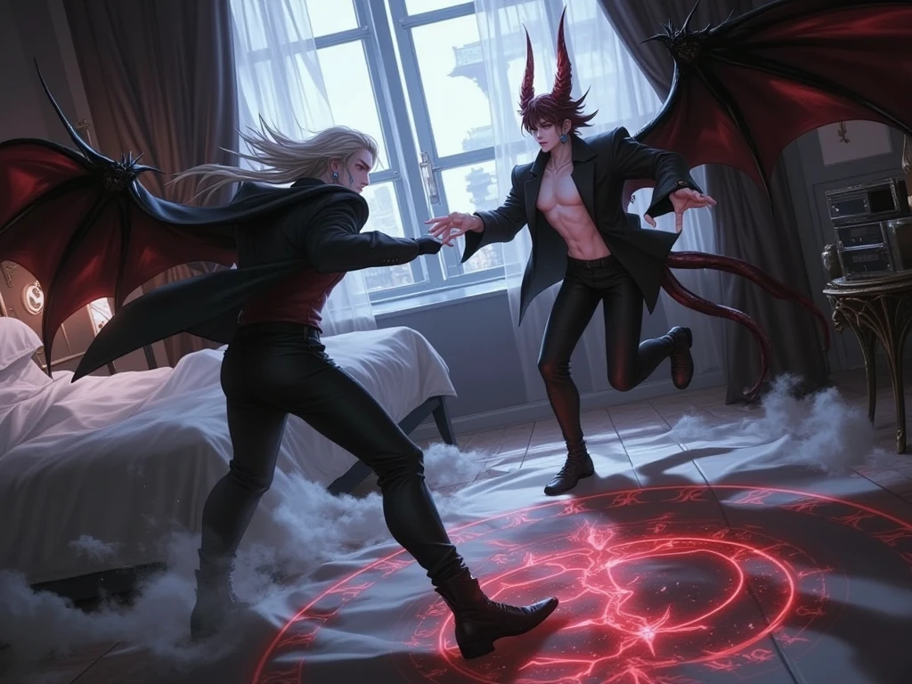 Painting a man and a woman in a dark room with a dragon, guillem h. pongiluppi, Stylized urban fantasy artwork, wlop and ross thran, loish and ross tran, author:Shitao, rob rey and kentarõ miura, Guviz-style artwork, Moebius + loish + Phlegm sputum, phlegm