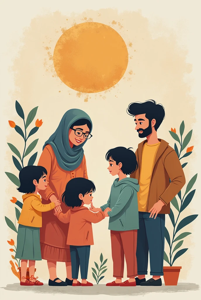 A happy muslim family with father, with daughter in the middle with hijab and graduation cap with mother