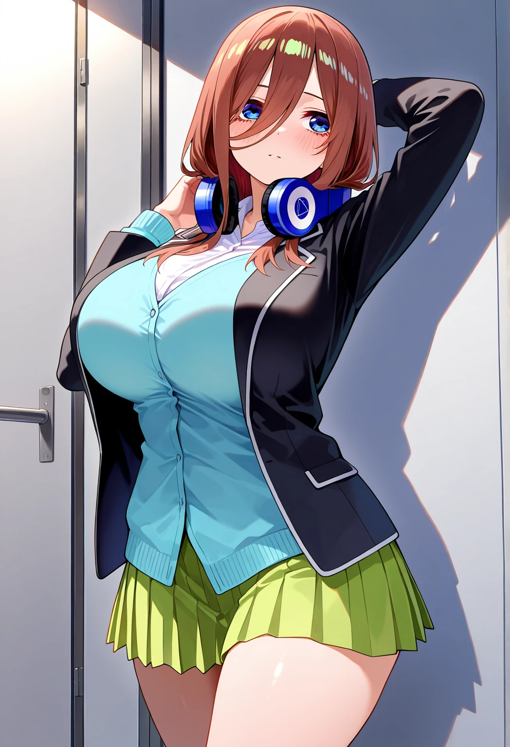 {{{masterpiece}}}, {{{best quality}}}, {{ultra-detailed}}, {illustration}, {{an extremely delicate and beautiful}}, 8k, BREAK, Nakano Miku(Gotoubun no Hanayome), long hair, bangs, blue eyes, brown hair, shirt, hair between eyes, headphones, cardigan, headphones around neck,
BREAK skirt, shirt, long sleeves, white shirt, pantyhose, pleated skirt, black pantyhose, cardigan, green skirt, blue cardigan,
BREAK, NSFW, A young man and woman are having intense sex while kissing on the bed, 1girl, {{{sex}}}, sex with men, {{straddling on the man, woman on top, cowgirl position, sex from behind, full nelson, vaginal penis}}, vaginal penis, spread pussy, pussy, clitoris, urethra, uterus, smooth pussy, taking off clothes, open clothes, Open shirt, open jacket, breasts, nipples, lift up skirt, blush,gangbang, sitting on lap, on the bed, man's lower body, on bed,M-shaped spread legs, uncensored, peer in from below, muscular man, 1 man, biggest penis, ,deep kissing