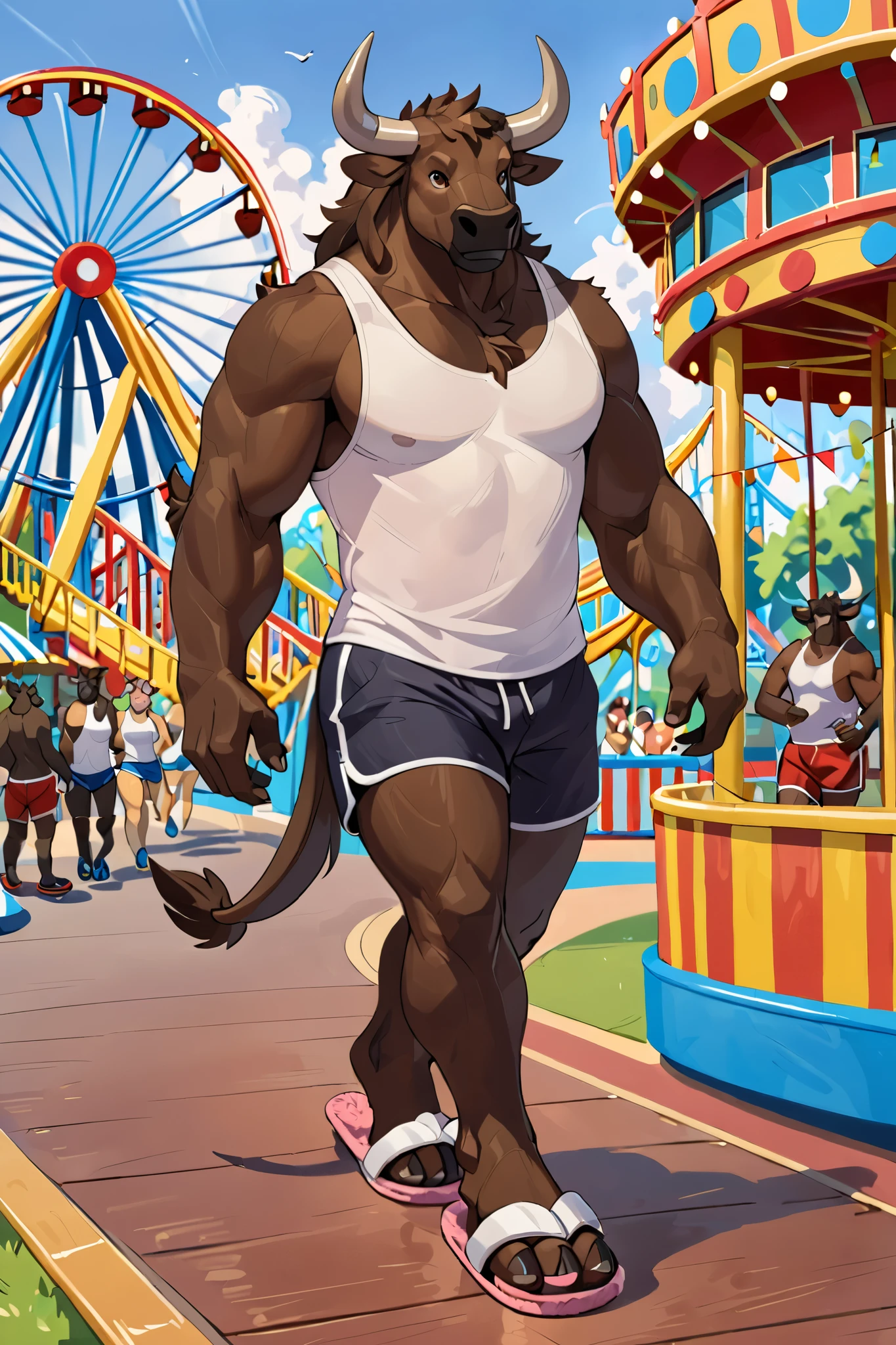 ((Best quality)), ((masterpiece)), (detailed)Doberman , Doberman male, pool, swimming trunks, red shorts, muscles, большие muscles, high growth, costs, front view, looks at the viewer, no back visible, visibly life, gorgeous eyes, Wide body, beautiful eyes, Normal eyes, giant, темнокоричневый skin, Very broad shoulders, big ass, the whole body is visible, wide hips, wide legs, paws visible, big dick silhouette, big dick in shorts, even bigger ????, red bag between legs, giant bag between legs
