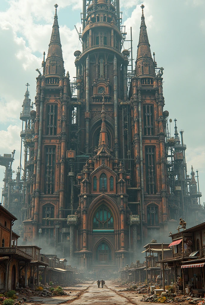 (simple ( small:1.5) the cathedral is entirely made of rusty pipes:1.4), technical waste, (fun:1.1), cyberpunk setting, (some magic:1.1), (short ) Buildings, Post-apocalyptic atmosphere, super detailed, UltraHD