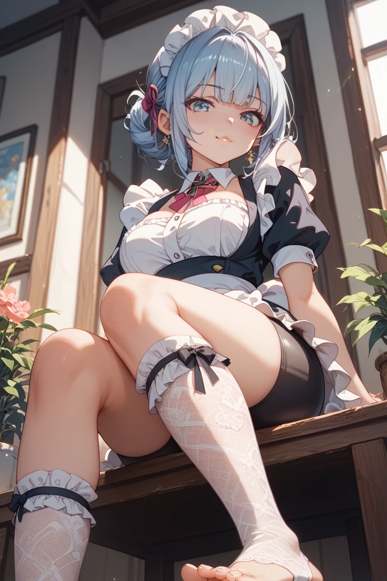 masterpiece,One girl,alone,Gray Hair, sarashi,bandage,sarashi,Cleavage,Exposing shoulders, kimono,(Kneel:1.2),blush,Open your mouth,cherry blossoms, 