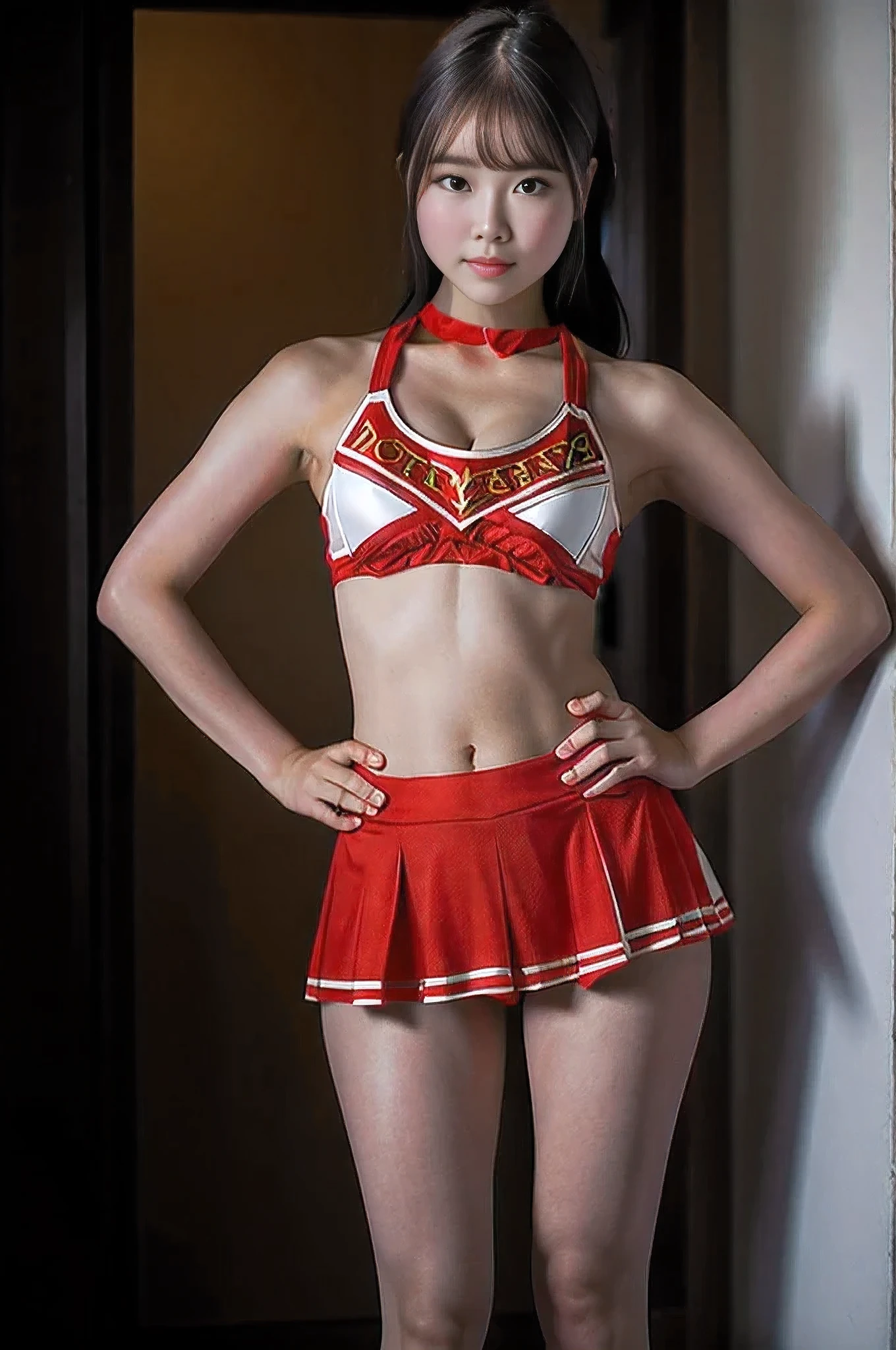 Beautiful and mature 55 year old Japanese woman, Married women, ring, Fine Lines, Long eyelashes, , ((Small breasts)), ((Flat Chest)), 1 Girl, Pussy, Japanese-style room, Bright room, short hair, Low Ponytail, ((wearing cheerleader costume)), You can see her white panties, Sexy pose, ((Red lipstick)),