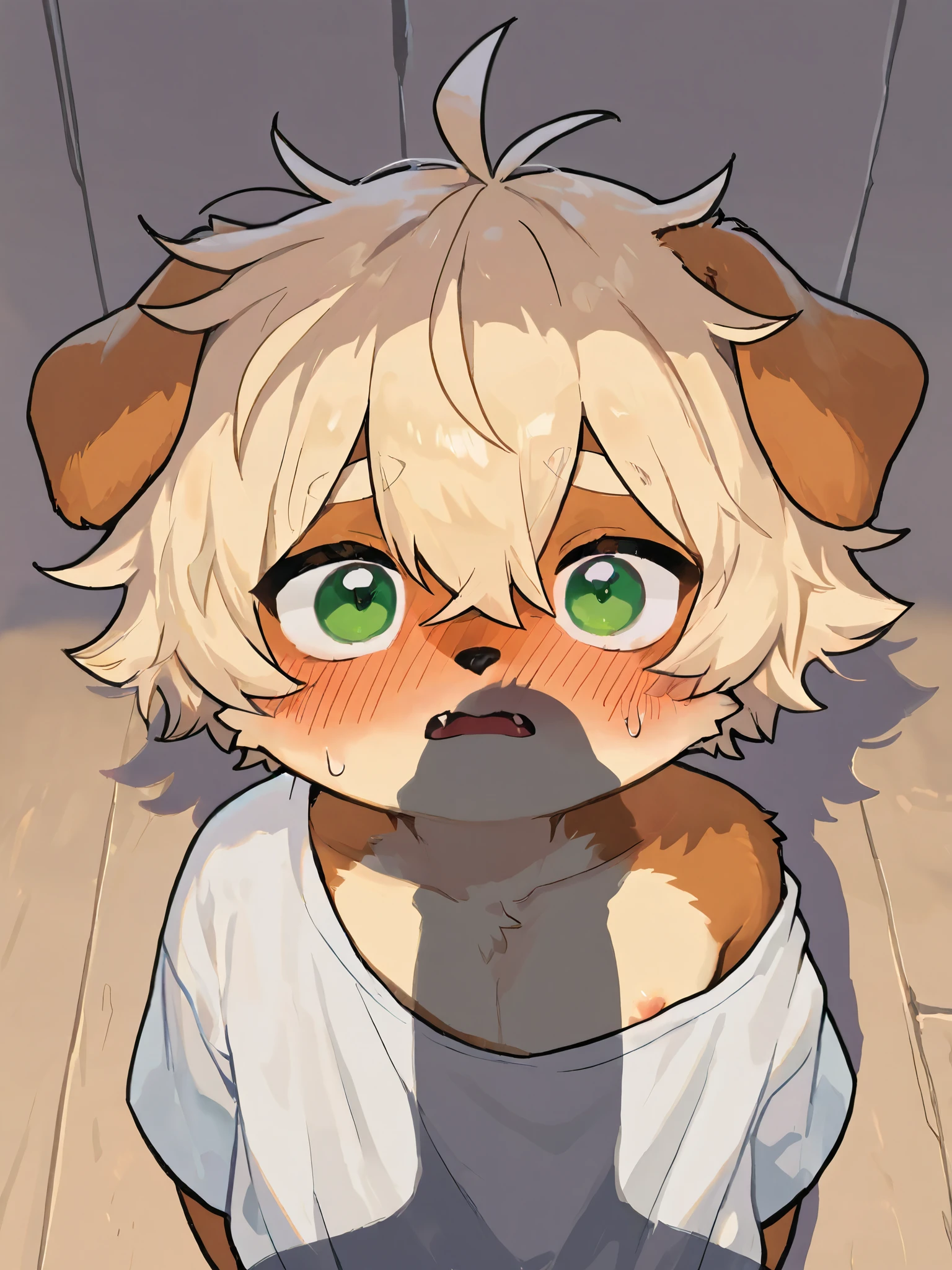 source_ furry, hadrian , furry male, ,Cubs,((boy )), dog boy,,(penis Shadow:1.3),short hair ,fang out,,masterpiece, newest,absurdres, incredibly absurdres, messy hair, cute anthro, solo,score_9, score_8_up, score_7_, score_6_up, masterpiece, best quality, dufu, furry, shota, solo, cute, green eyes, blush on face, upper body, loose clothes, nipple, orgasm,wide eyes,Lots of saliva ,full-face blush,parted lips ,from above, to milkytiger1145 , author: k0bit0wani ,( cute),boy