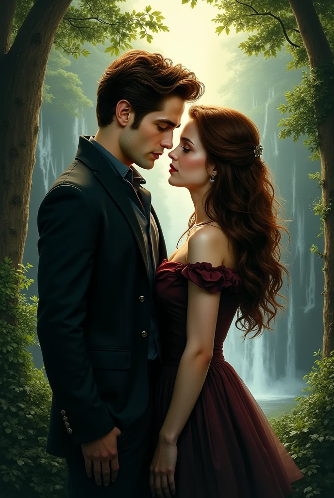 Emma Stone and Damon Salvatore together, in love, realistic, art digital, alta resolução, fundo desfocado