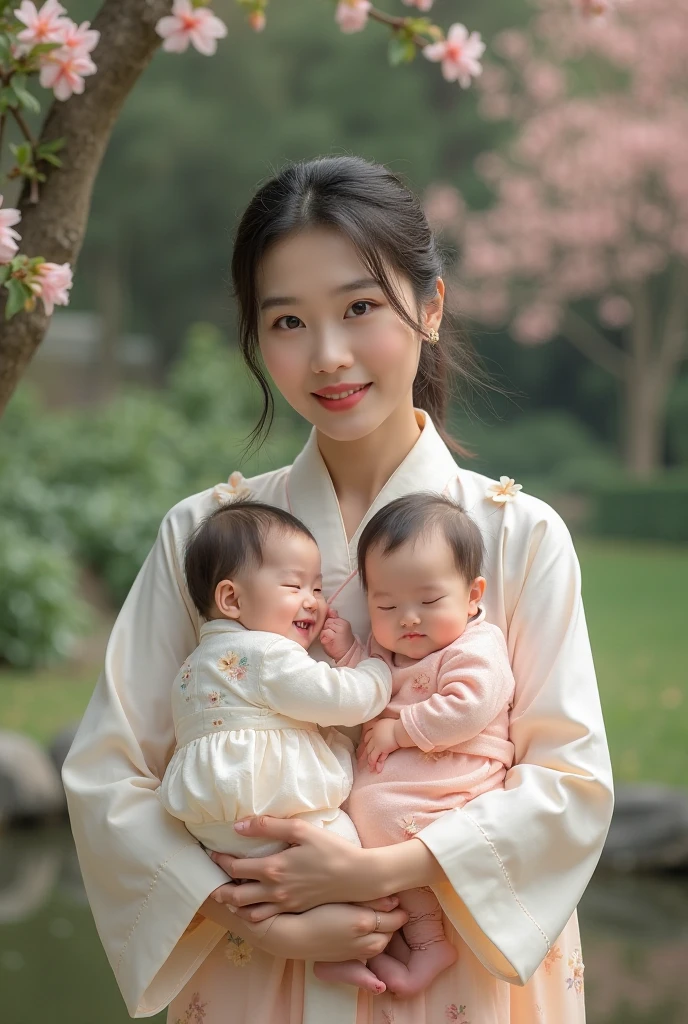 Cute Korean Girl Wearing Cheongsam 5 Years Old 1Tall Bun Hair And Japan Mother 52 Years Old 168cm Tall, 5 Year Old Girl Lo52 Years Old Mother's Extremely Big Breasts