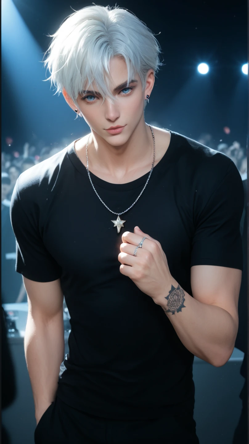 (masterpiece,best quality,ultra_detailed,highres,absurdres),1 mature male, 30-ish, (wide shoulder), ((no chest hair)), male focus, solo, short black Quiff hair with Soft Fringe (bangs part on side 3:7 ratio), simple background, blue eyes, full body, short hair, looking at viewer, parted lips, round eyewear, wet hair, shirtless, naked with exposed vagina, muscular and slim, with earrings and necklace, with sunglasses, bedroom background. Sexy, mature sex. Romantic sex, with shoes