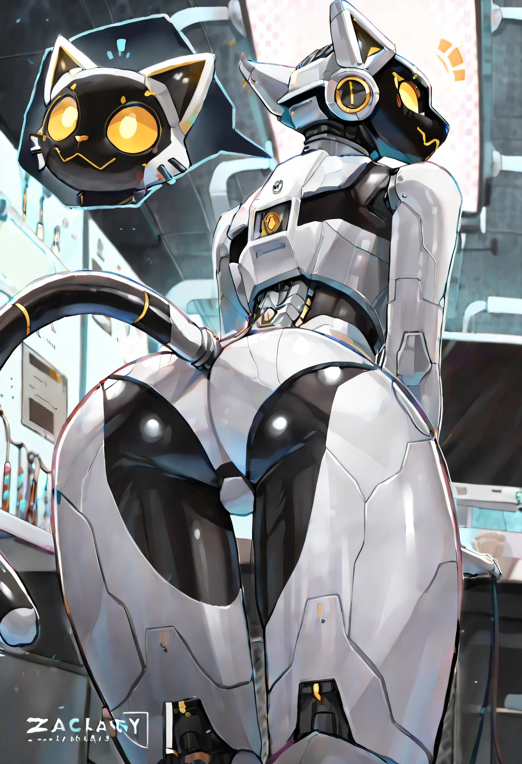 (masterpiece:1.3), (best movie quality:1.2), (very detailed settings:1), (soft+artistic lighting), (A princess with short black hair who spreads her legs during M), short blue haired, (eye+yellow+red:1.4), (multicolored eye+heterochromia), wearing cyberpunk clothes, futuristic, Technical, city scenery (robots around)0.4], give a dramatic view. (White, thick liquid flowing from the female genitals), (A cyber princess who becomes stronger by combining her vagina and dildo.), (lewd)
