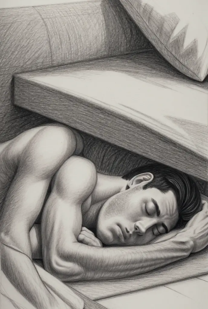pencil drawing . sleeping man
