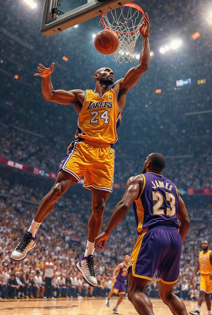 best quality,ultra-detailed,realistic,fat ass lebron james,focused,athletic basketball player,bearded,dominant,extraordinary,showcasing power and grace,overpowering his opponents,imposing presence on the court,shooting the ball with precision,leaping high for breathtaking dunks,commanding attention with his physicality,inspiring his teammates with his leadership,dunking in style with flair and finesse,dribbling the ball with finesse and control,dominating the game with his skills and athleticism,strong and agile physique,celebrating his victories with passion and joy,playing with intensity and determination,a champion in every sense,incredible display of talent and skill,crowd cheering in awe and admiration,memorable moments captured in the frame,with sweat dripping off his face,constantly pushing the boundaries of what is possible in the game of basketball,unstoppable force on the court,wearing the iconic Lakers jersey,surrounded by the colors and energy of the game,graceful movement and fluidity,exuding confidence and charisma,inspiring the next generation of athletes,iconic figure in sports history,undisputed greatness and legacy,perennial MVP contender,unmatched athleticism and basketball IQ,bringing excitement and thrill to the game,creating unforgettable memories on the court.