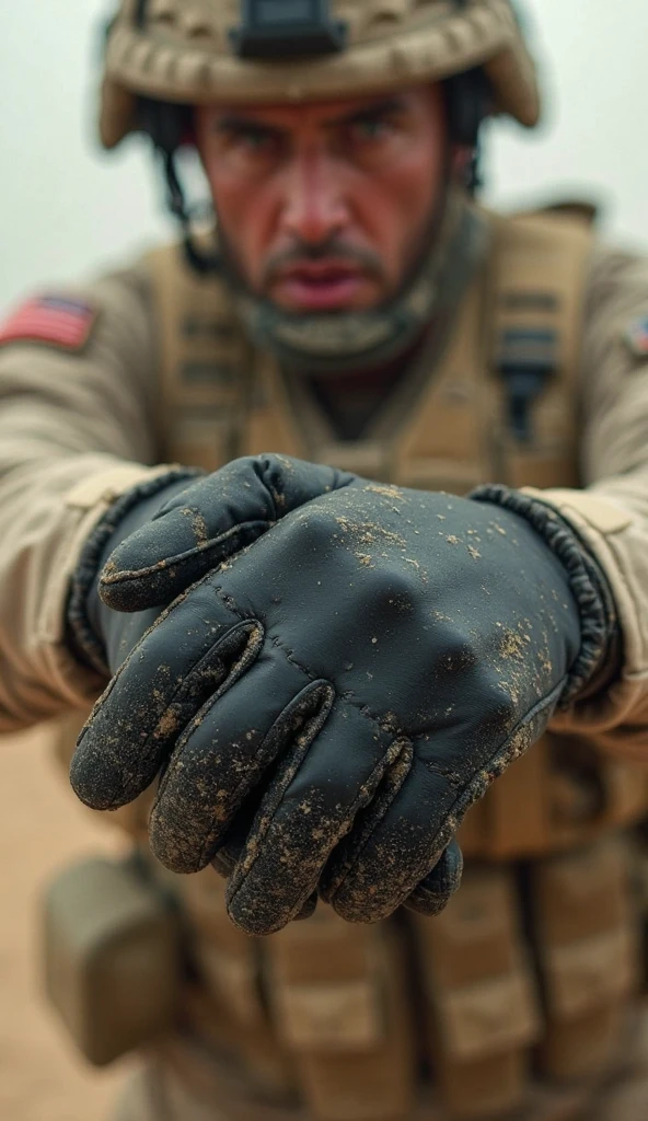 A US special forces soldier is holding a fat chocolate chip cookie in his hand; realisitic; 4K; best photographer in the world; maximum perfection; professional foto;