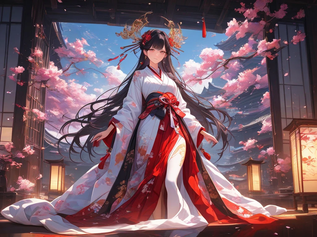 A stunning 18-year-old Japanese woman with long, flowing obsidian-black hair and mesmerizing golden eyes, illustrated in ultra-detailed anime style. Her body is adorned with intricate, full-body tattoos featuring highly detailed dragons, cherry blossoms, koi fish, and traditional Japanese folklore patterns, seamlessly blending with her flawless, porcelain-like skin. The tattoos have a natural inked texture with perfect shading and vibrant colors.
She wears a loosely draped, elegant silk kimono with deep slits, revealing her toned legs and a glimpse of delicate lace bindings. The fabric flows naturally, rendered with ultra-high detail, reflecting soft ambient lighting. She stands in a beautifully crafted traditional Japanese room, surrounded by warm lantern light, with a backdrop of slightly open shoji doors leading to a tranquil moonlit garden filled with gently falling sakura petals. The atmosphere is serene yet alluring, with soft incense smoke swirling through the air.
Her expression is confident and seductive, with a slight smirk and intense, captivating eyes. The image is drawn in ultra-detailed anime style, with crisp linework, perfect anatomy, and flawless proportions. The rendering is in Ultra HD, 8K resolution, ensuring no distortions, no extra limbs, no asymmetry, no unnatural facial features. The lighting is soft yet dramatic, enhancing her stunning features without harsh shadows or visual artifacts. The colors are vibrant yet harmonious, with smooth shading and perfect depth of field to create a highly immersive and visually striking scene
