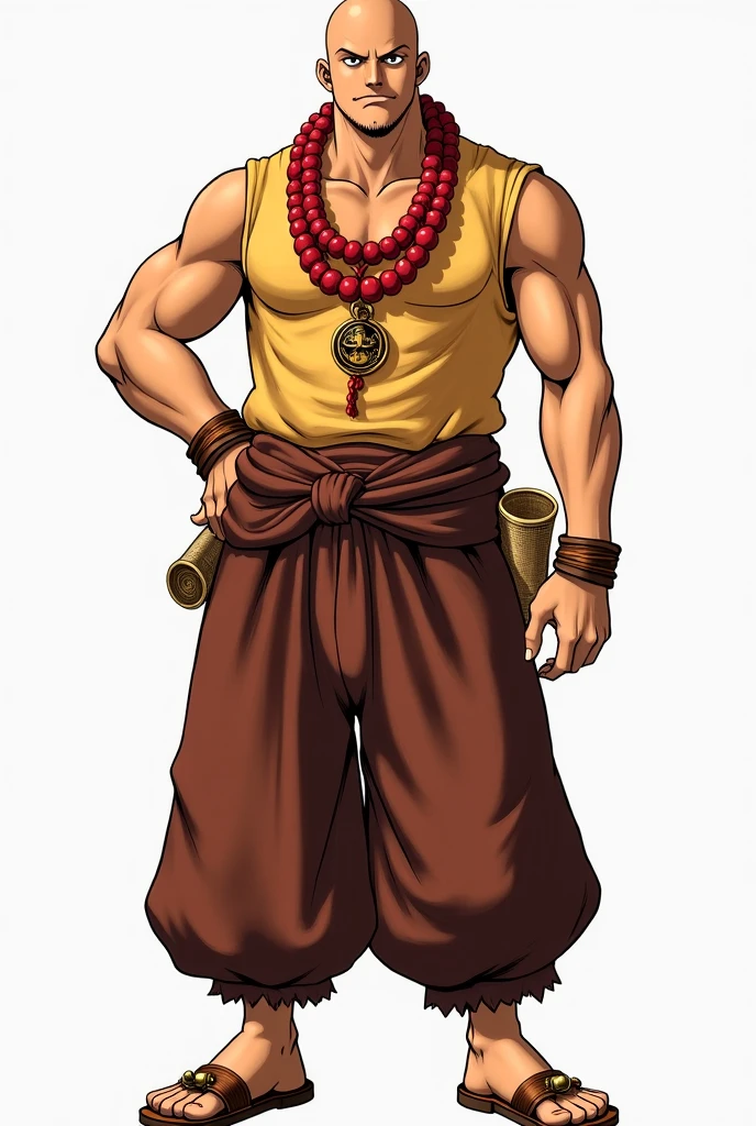 masterpiece, white background, simple background , standing, full body, 1boy, solo, looking at viewer, motion, slender, bandages, mohawk, black hair, barbarian, forehead, yellow eyes, fur vest, long white pants, bare chest, native american costume, red body tattoos, skull, necromancer, <lora:Suikoden Males:0.8>