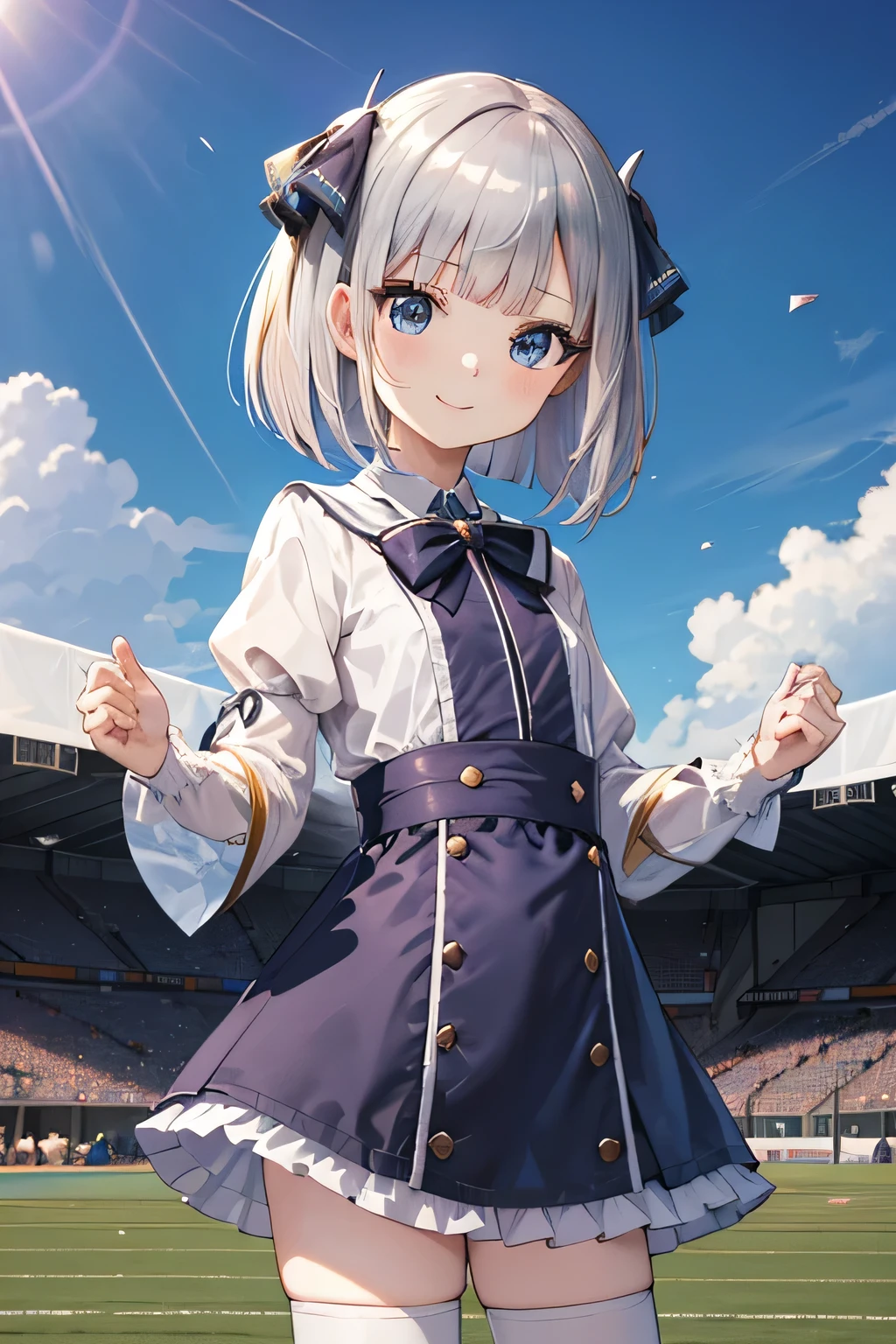 short gray hair, blush, Cheerleader、Headbang 2.、Navy blue and yellow、Elegant ta、Victorian Maiden、Cheerfully cheering、