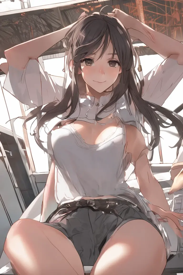 top-quality,ultra - detailed,tmasterpiece,hentail realism,photoreali,Bright lighting,1 girl in, an extremely beautiful 17-year-old girl, (kawaii:1.2),thin smile, (Brown eyes),(A brown-haired),(By bangs),perfect glossy shiny skins,Flawless skin,((erotick,Sexy and sexually explicit)),((Precise pointers,There is no incongruity)), Large full breasts,Big breasts Thin waist, looki at viewer,((Colorless tulle transparent three-point bikini)),((no-bra)),((Highlight the areola)),((Protruding ))((Highlight the shape))((Highlight color)),(Colorless tulle transparent three-point bikini),(lifted by self),(pantyless),((Sit up,spread their legs)), ((Sit up,Spread your legs into an M shape)), (Black Knee Socks),(Loafer shoes), In the daytime,On the train,Horizontal bench seat,Turn your back to the window,facing at camera,The whole body is underneath,Highlight the genitals,(( lift)) Hyper-detailed,Sweat profusely,((Sweaty:1.4)),