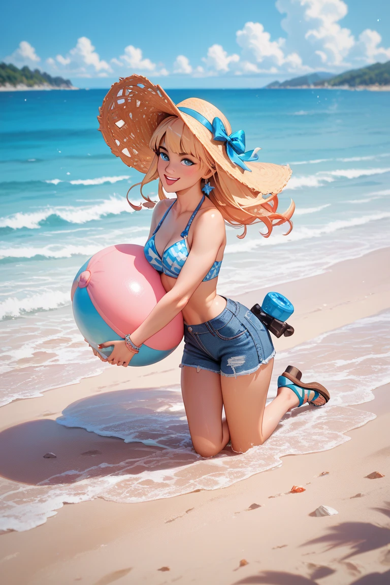 Realistic, 8k, 1girl, long white black ponytail hair, Chinese, heterochromic eyes, moles under the eyes, thick eyebrows, bikini, white panties, tuned abs, thighs, in bed, pink hair, smile,