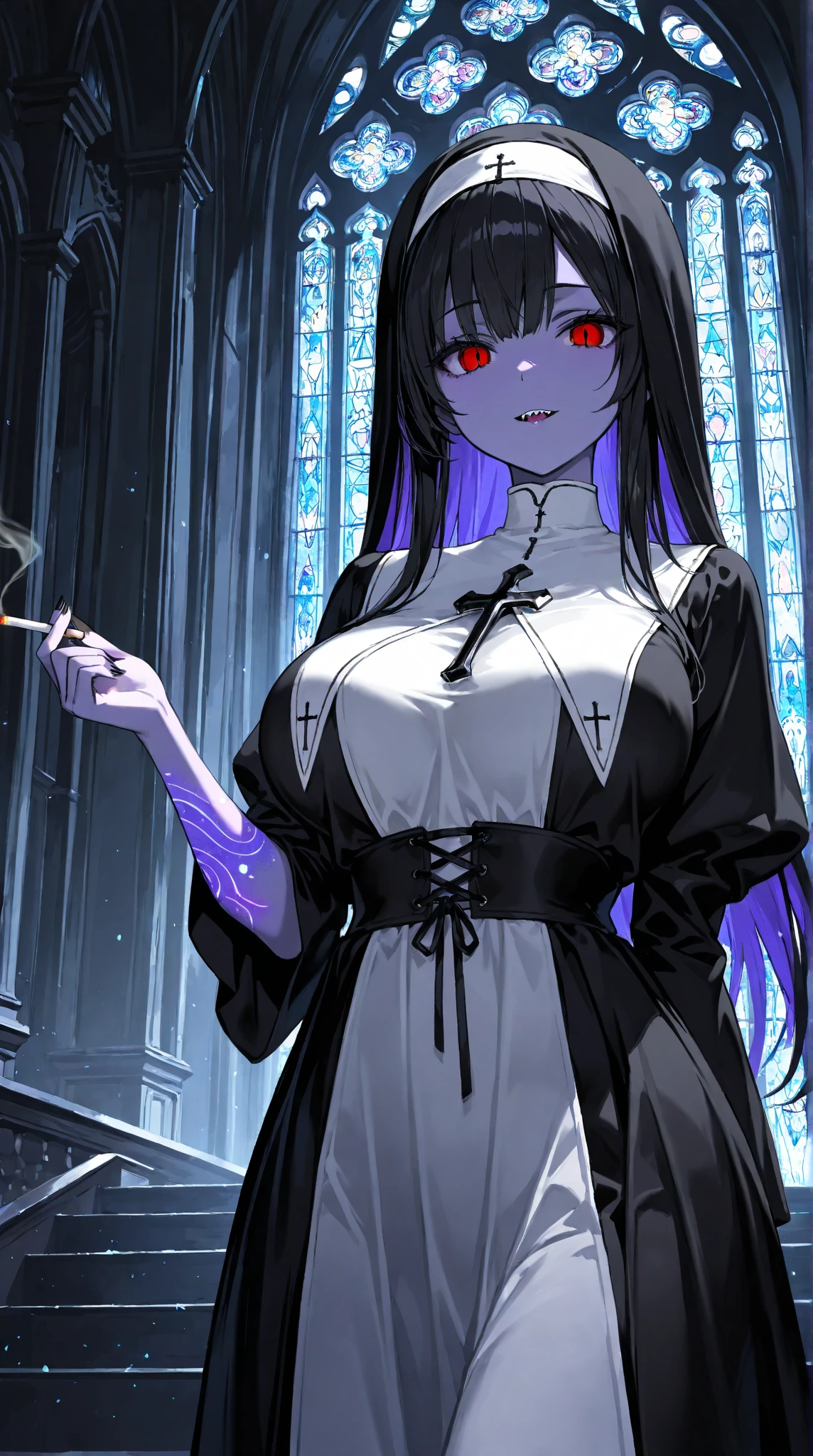 ((best quality)), ((highly detailed)), masterpiece, (detailed eyes, deep eyes), (1girl), cowboy shot, ((ghost-girl)), ((undead)), <lora:ectoV5:.75>, ecto woman, ((powder_blue colored skin:1.3)), ((black colored hair:1.3)), (eye bags), (monstergirl), smoky skull, flowing ((white funeral dress:1.3, veil, stockings)), small breasts, wide hips, ((crazy grin)), ((graveyard)), fog