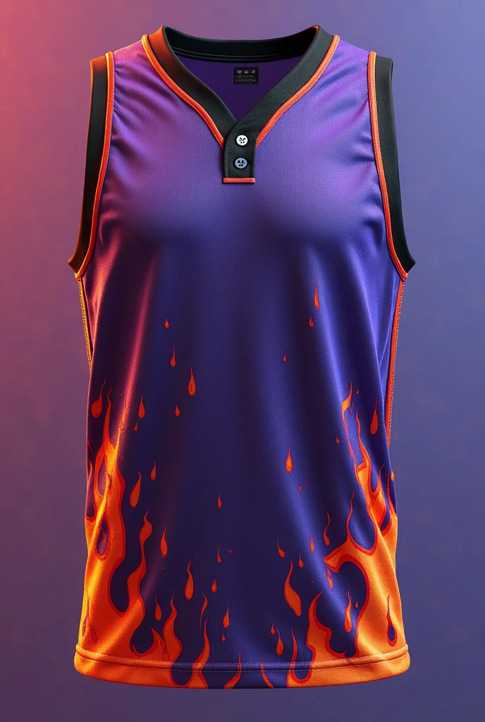 Create a purple basketball tank top with a fire hazard on the front