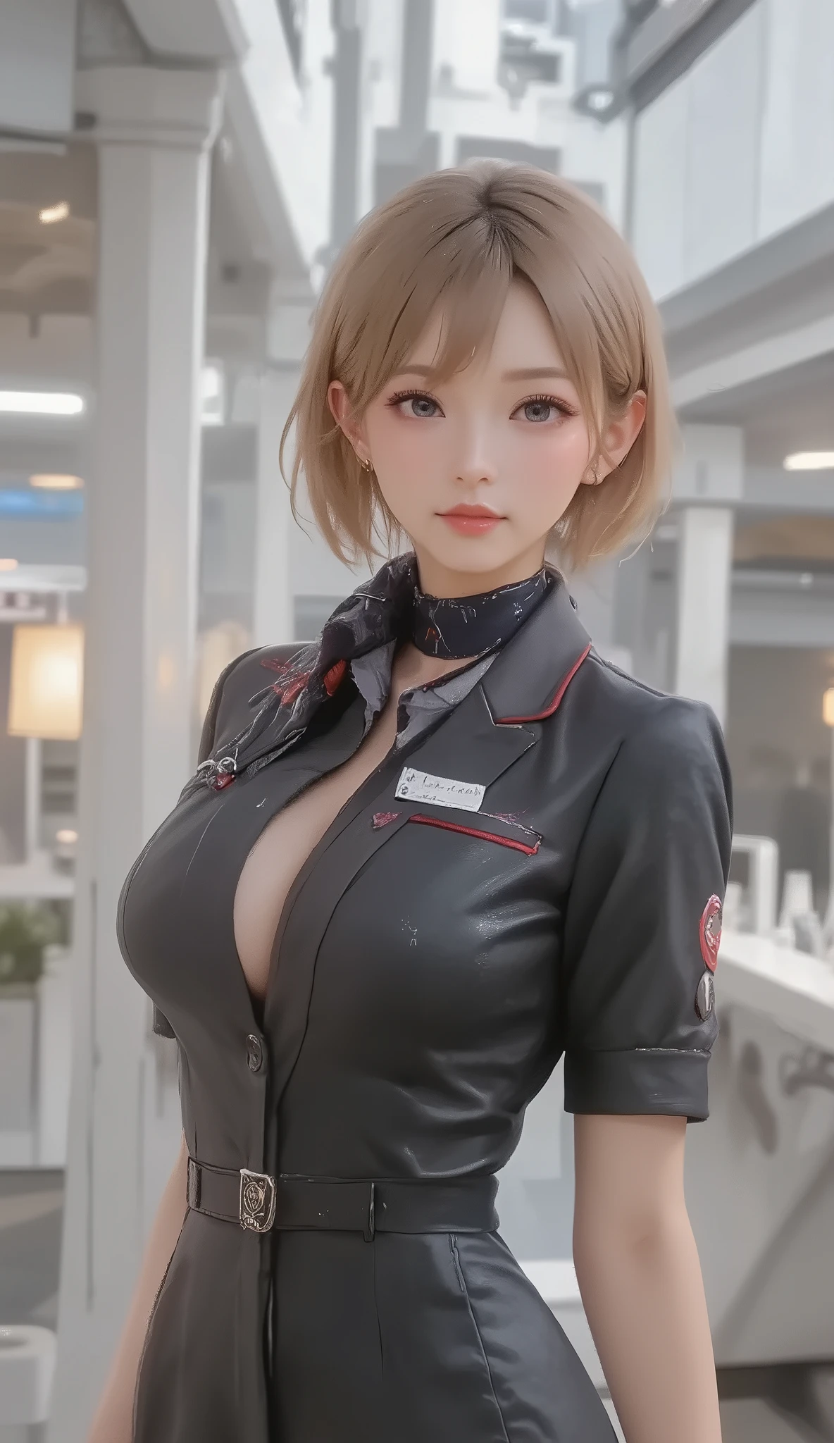 NSFW, arafed asian woman in uniform posing on a bed, (Big Breasts、deep cleavage, nipples), Sakihime-chan , jk uniform, girl wearing uniform, wearing headmistress uniform, Tight Suit , full uniform, pilot clothes , wearing rr diner uniform, Korean, uniform, high quality costume , Professional Cosplay, business wear, in uniform, trending at cgstation, Sakihime-chan hdri