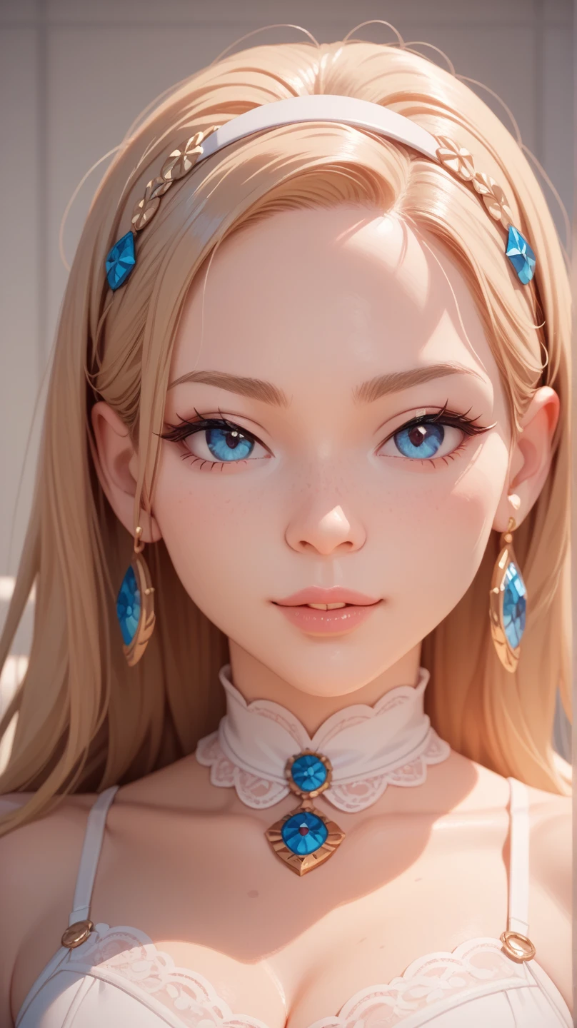 one person18Beautiful woman of age、Moisturizing and beautiful eyes、ciri、picture、oval jaw、delicate features、beautiful expression、beautiful blonde hair、long bangs、long ponytail、Blue eyes with a beautiful glow、LDS Art