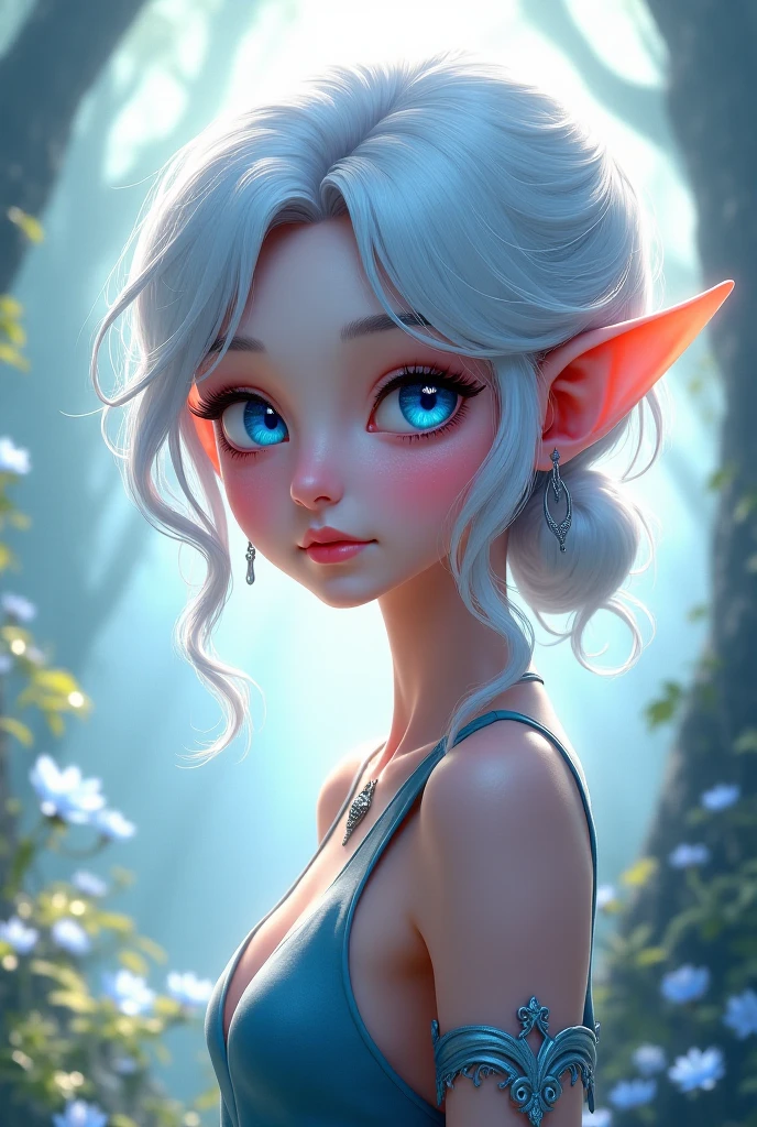 Character 2D Elf silver long hair blue eyes art style like anime ...