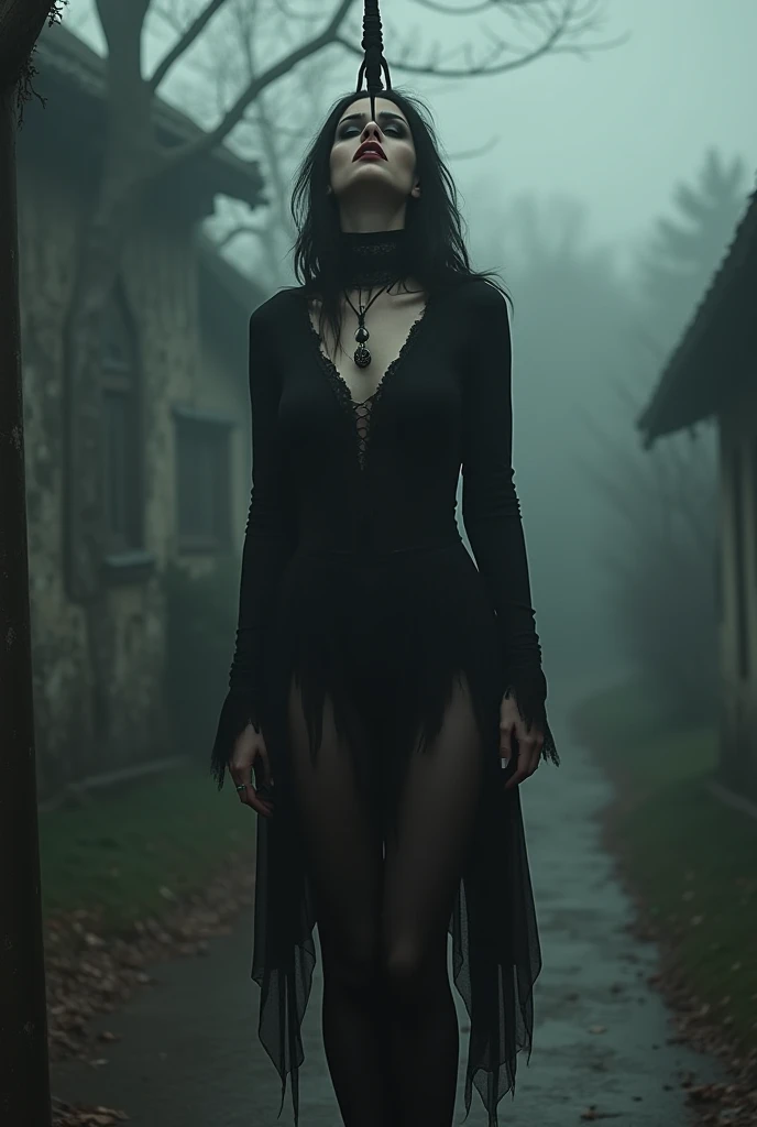 high, Very thin, A skinny, slender girl., in transparent tights all over the body , with a hood. naked , fatty, highly shiny body on a very dark night, Dim lighting at dusk, dark fantasy,in heels, Beautiful face