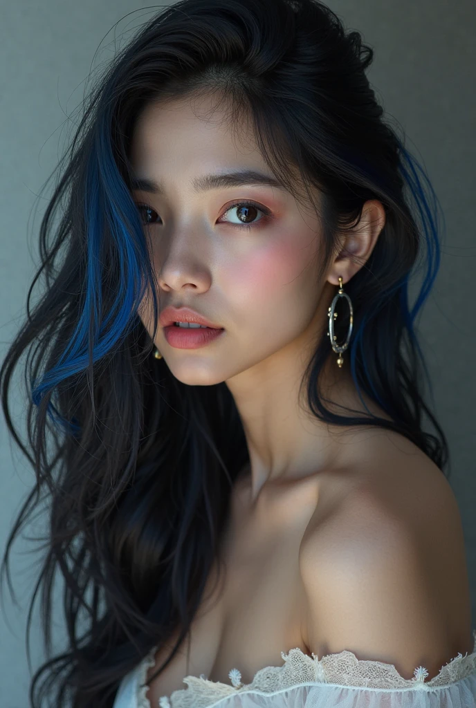 ２５Japan years old、Black Hair、Round eyes、False eyelashes、Light wavy hair, correct、Striped Hair、Brown Hair、Blue Hair、Dark blue hair、Gradient Hair、Asymmetrical hair、Hair behind the ear、Crossed bangs、Long Hair、とてもLong Hair、Hair up on one side、とんでもなくLong Hair、Valletta、Sunglasses under the eyes、、Ring Eye、Round eyes、Compensate、Wicked Smile、A light smile、Surrealism、Cast a Shadow、Anaglyph、Stereogram、Portraits、Subjective、Atmospheric perspective、Film Grain、Backlight、Exposure、Lens flare、8k、Very detailed、最high quality、超High resolution、超High resolution、Very detailed、Very realistic, masterpiece、correct、Textured skin、high quality、最high quality、Awards、High resolution、16K, Hair folder、A light smile、Redness in the ears、correct、odor、Surrealism、Cast a Shadow、Subjective、Shine、360° View、Very detailed、最high quality、超High resolution、解剖学的にcorrect、masterpiece、Textured skin、High resolution、最high quality、Attention to detail、Long eyelashes、A slight blush、Compensate, ((The whole body is visible))