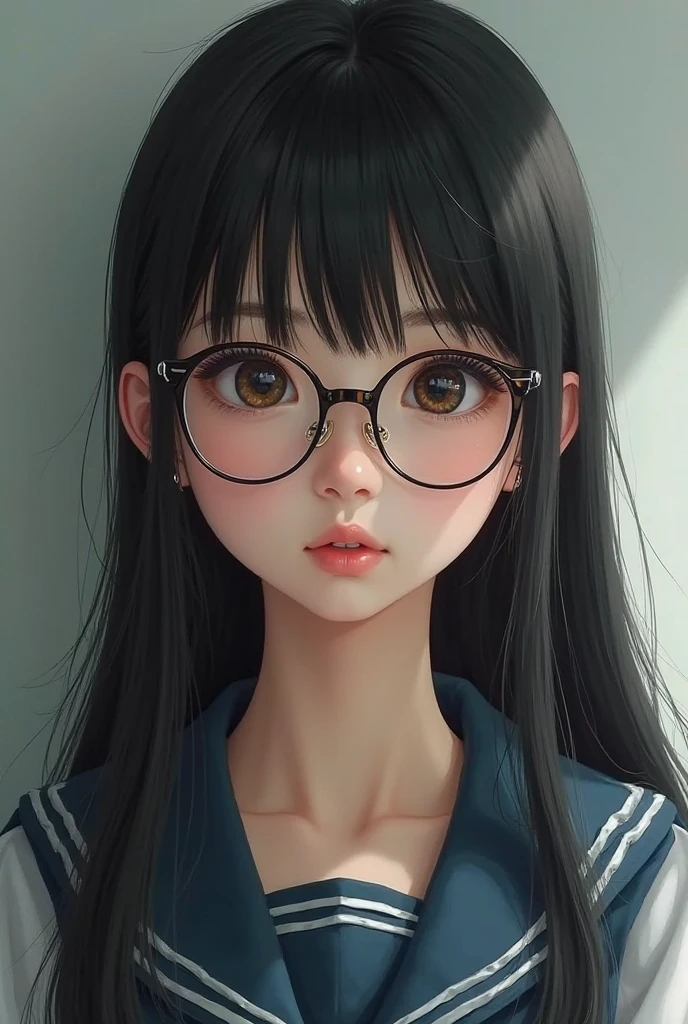 High resolution, Highest quality, super high quality, Very detailed, 8K、underwear、、Embarrassing、Sweaty、Sweat、Embarrassing、(masterpiece:1.2, Highest quality), (Realistic, photoRealistic:1.4), Beautiful illustrations, (Natural Side Lighting, Cinema Lighting), View your viewers, whole body, 1 Girl, Japanese, high school girl, Perfect Face, Cute and symmetrical face, Shiny skin, Baby Face, (short hair, Low twin tails,Black Hair), Hair between the eyes, black eye, Big eyes, Droopy eyes, (Center of chest, Captivating thighs, Big Ass)、(Glasses:1.2)