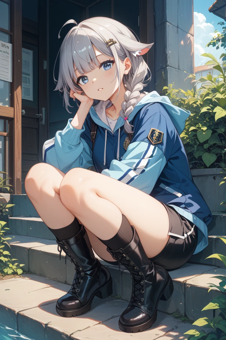 Blue delicate eyes, Awkward, blush,sports shoes,Sports socks
