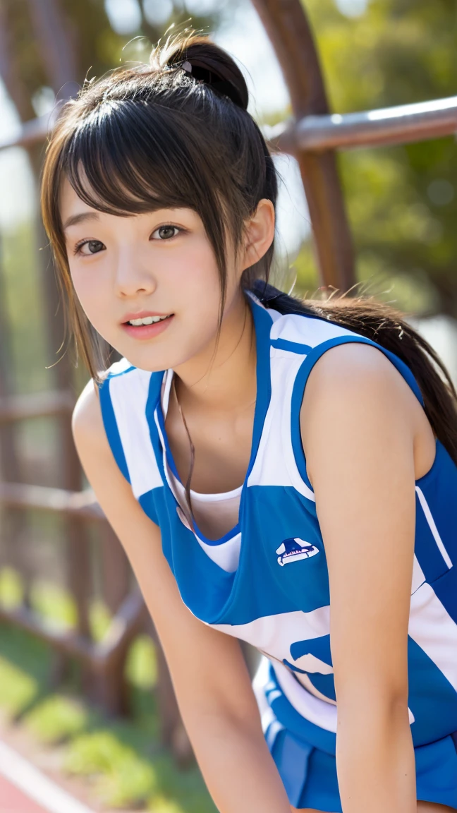アイドルのようにvery cute、Cute and adorable、のYoung faceのhigh school student少女, Young face、very cute、Smiling Kindly、Chichia Girl、Cleavageがはっきり見える、チアガールのユニフォームはCleavageが見えるデザイン、Cleavage、Cheering at a soccer match、Full body portrait、 Natural light、Accurate、Anatomically correct、Textured skin、Super Detail、 Attention to detail、highest quality、High resolution、Real、realism、Raw photo、Genuine、masterpiece、Guitar Heroine、high school student、Live at the gym