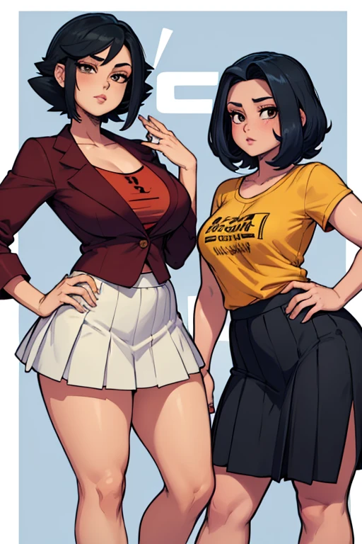 Solo anime girl (1girl) a manga drawing by Kentaro Miura, trending on pixiv, shin hanga, Red bra, (Red Bra) ((No shirt)), baggy pants, Red eyes, toned body, abs, seductive anime girl, teasing smile, Black Hair, Short hair, Hairstyle: Short Pixie Cut (sfw) safe for work, sfw version, top rated on pixiv, oppai, gapmoe yandere, handsome anime pose, hair is short on the sides and on the top, pretty hands, good anatomy. Arms hiding behind back, Scene: White background