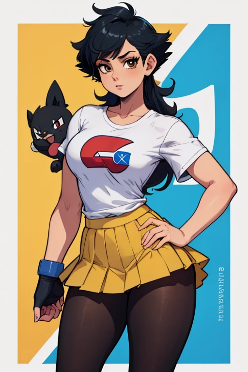 girl in spandex booty shorts, wearing oven mittens tucked in pockets, blindfold
